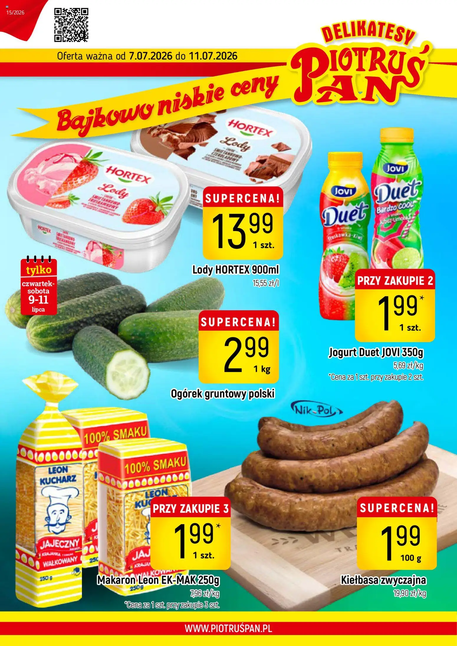 Piotruś Pan gazetka od 07.07.2026 | Strona: 1 | Produkty: Delikatesy, Jogurt, Kiwi, Lody