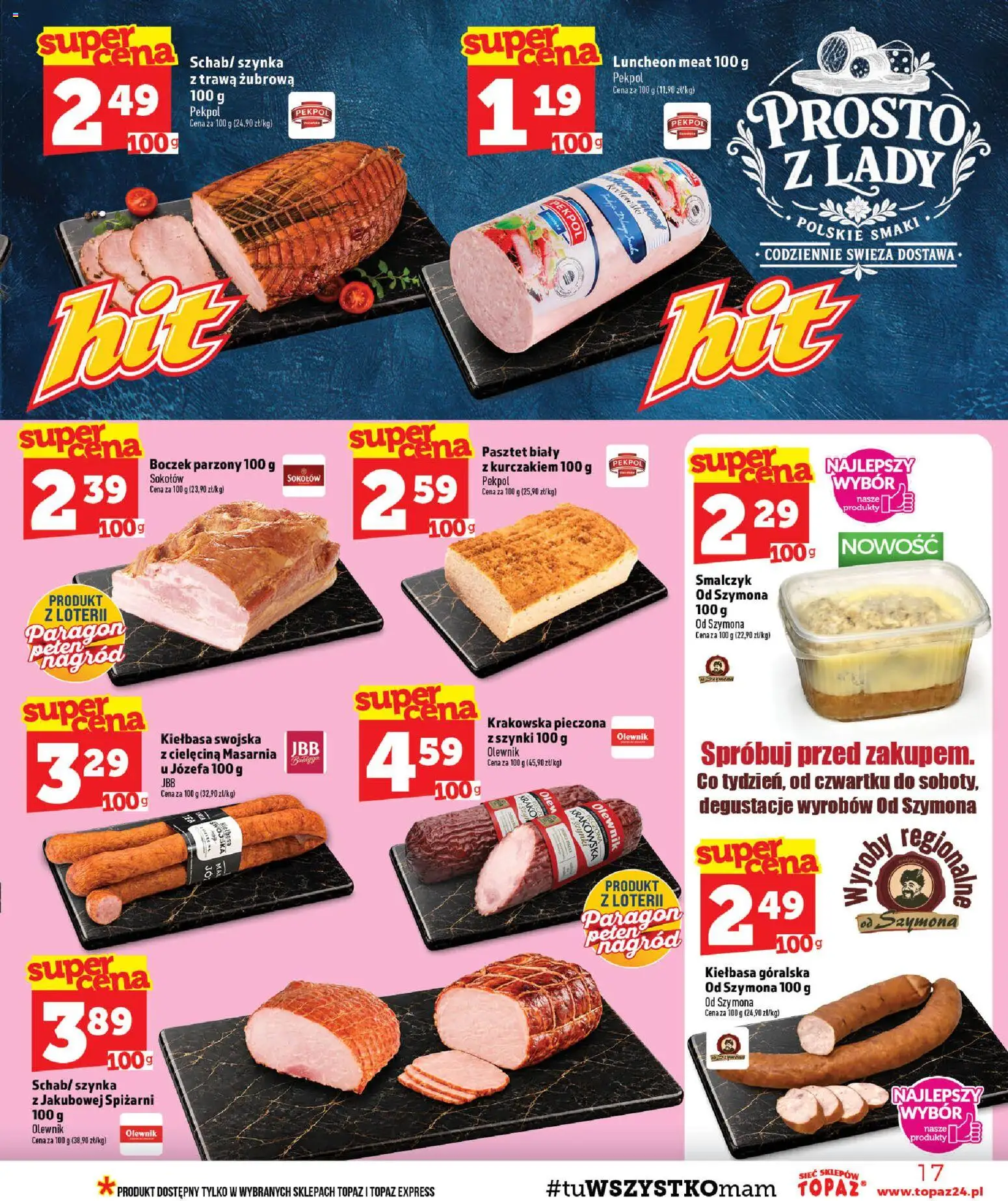 Topaz gazetka - MAZ od 27.08.2026 | Strona: 17 | Produkty: Kiełbasa, Pasztet, Szynka, Boczek