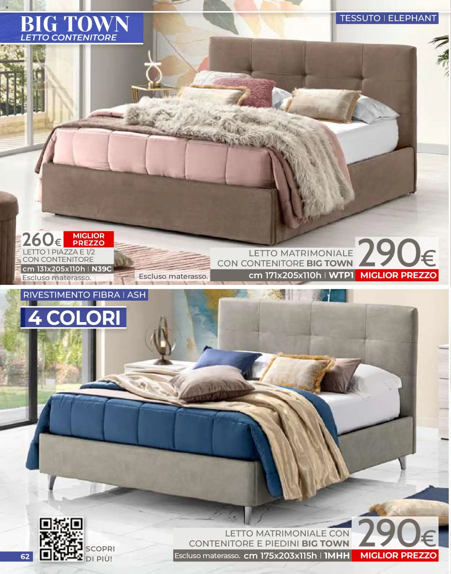 Volantino Mondo Convenienza del 01/07/2026 | Pagina: 62 | Prodotti: Letto matrimoniale, Letto contenitore, Contenitore, Letto