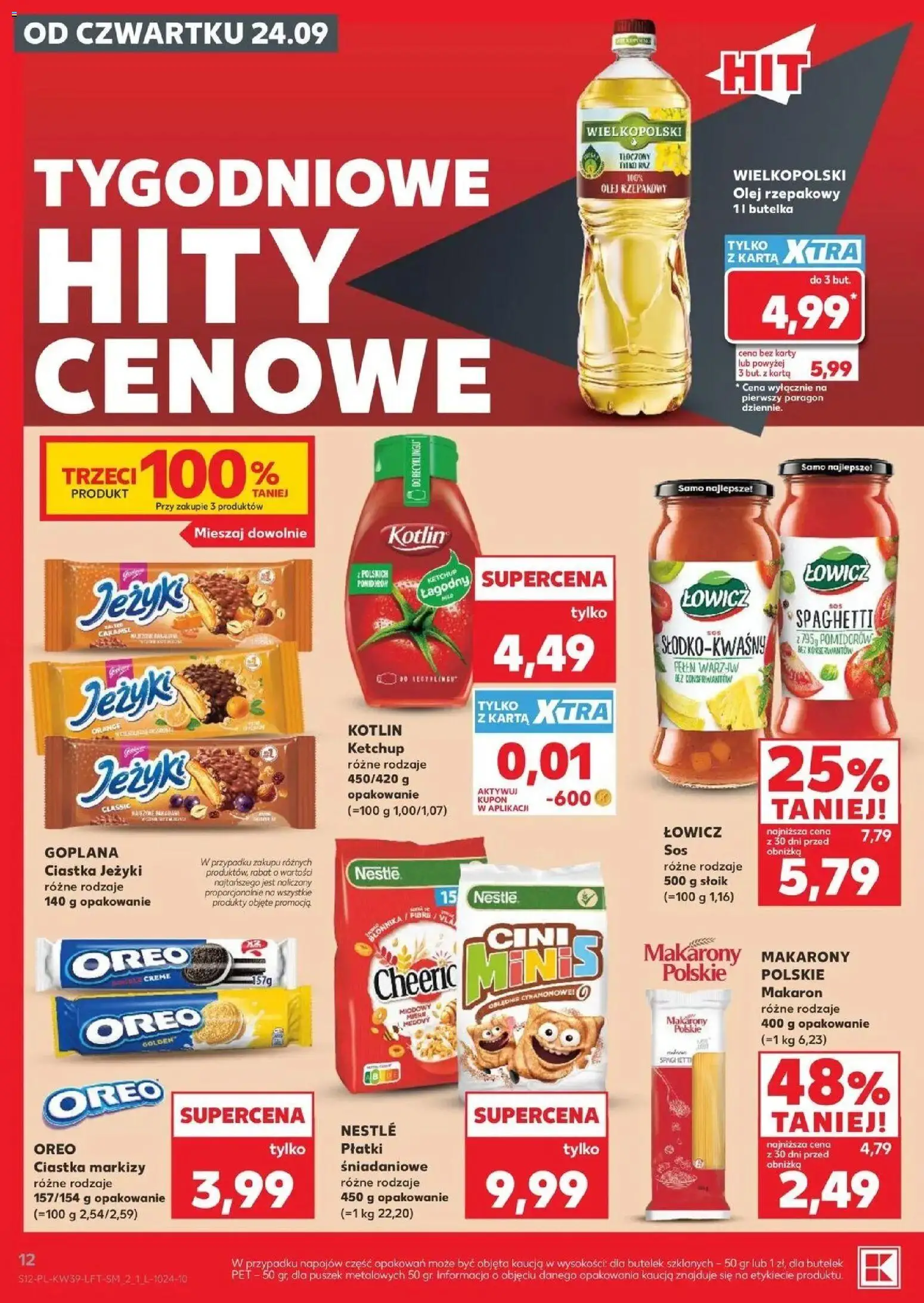 Kaufland gazetka od 24.09.2026 | Strona: 12 | Produkty: Olej rzepakowy, Spaghetti, Ciastka, Sos