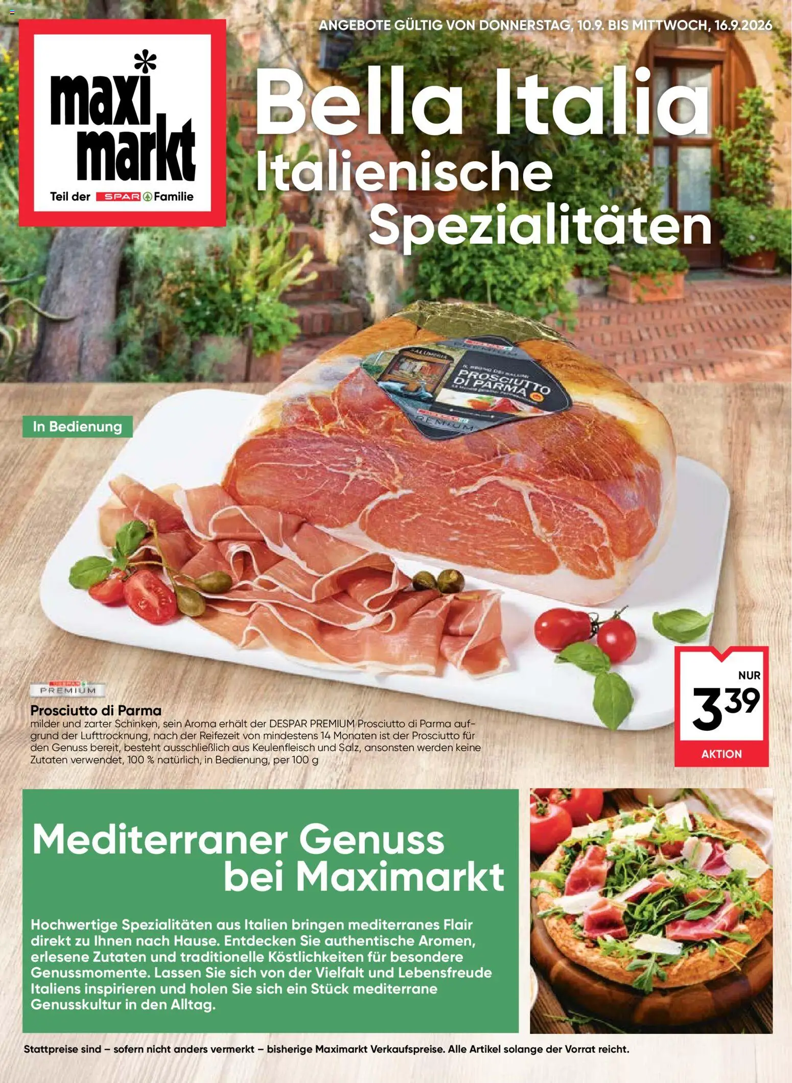Maximarkt Bella Italia gültig ab 10.09.2026 | Seite: 1 | Produkte: Zutaten