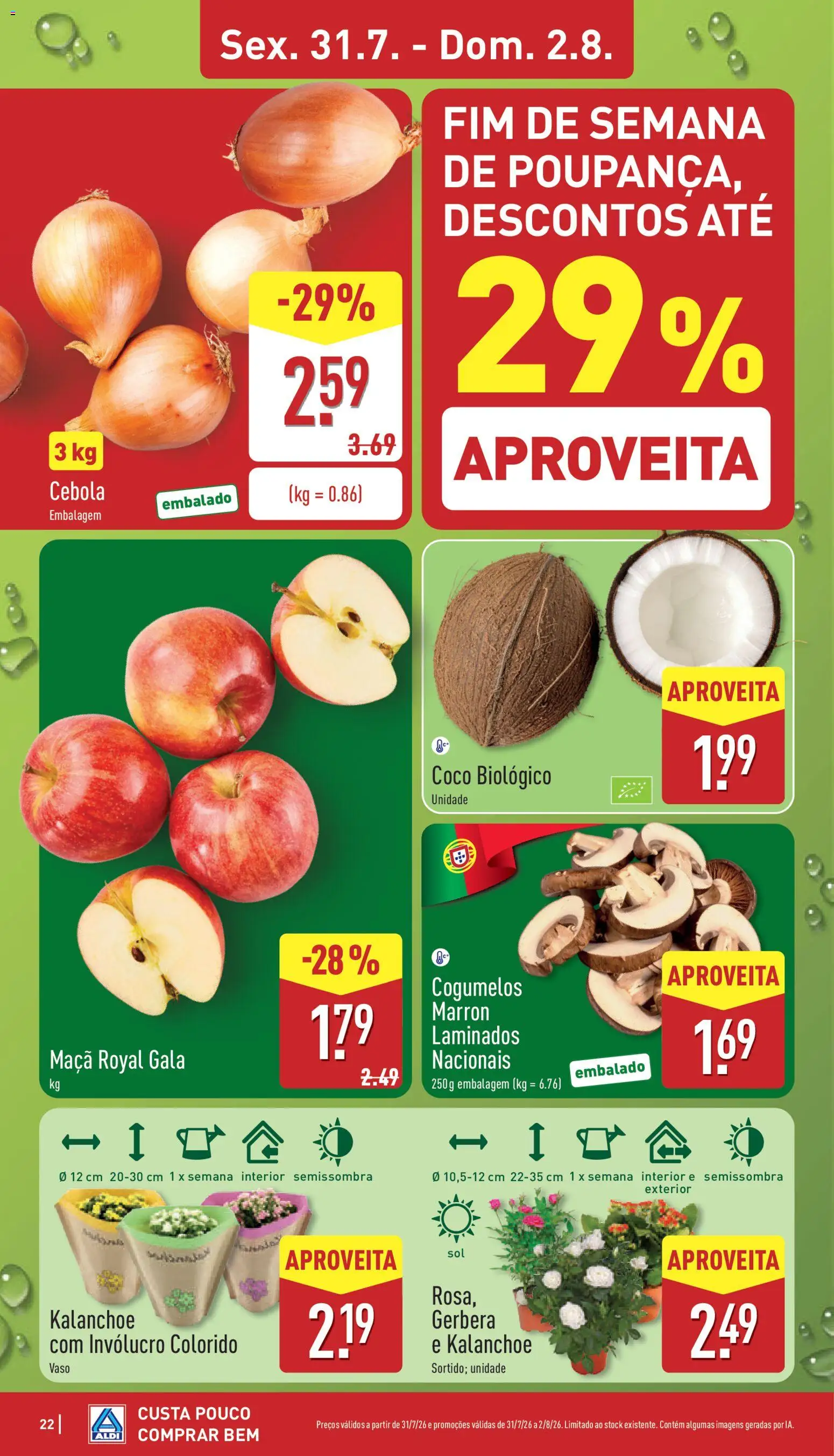 Aldi folheto │ válido de 27/07/2026 | Página: 22 | Produtos: Cebola, Maça, Vaso, Cogumelos