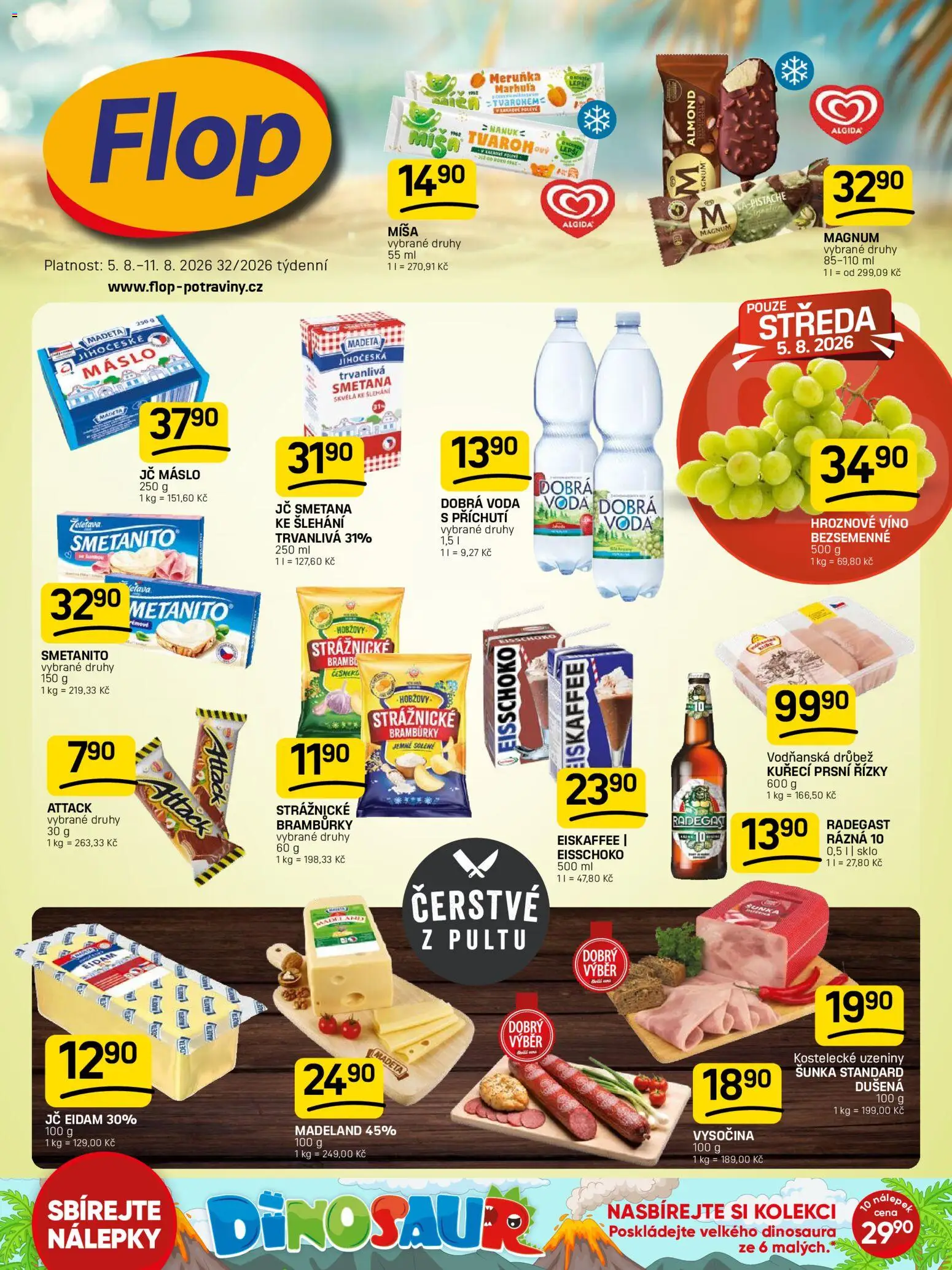 Flop leták od 05.08.2026 | Strana: 1 | Produkty: Dobrá voda, Voda, Nálepky, Radegast