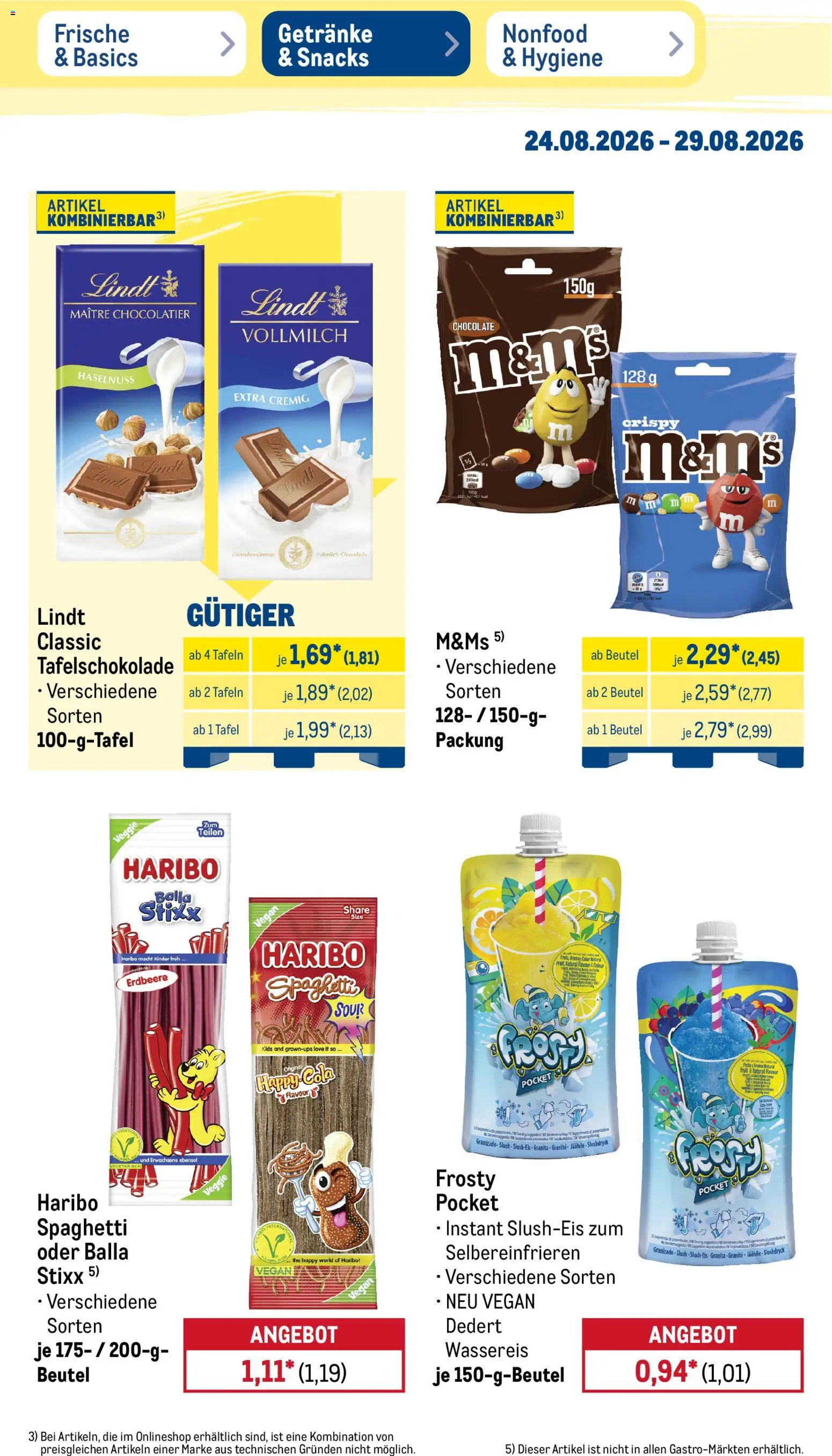 Metro Prospekt – gültig ab 24.08.2026 | Seite: 25 | Produkte: Haribo, Cola, Spaghetti, Lindt