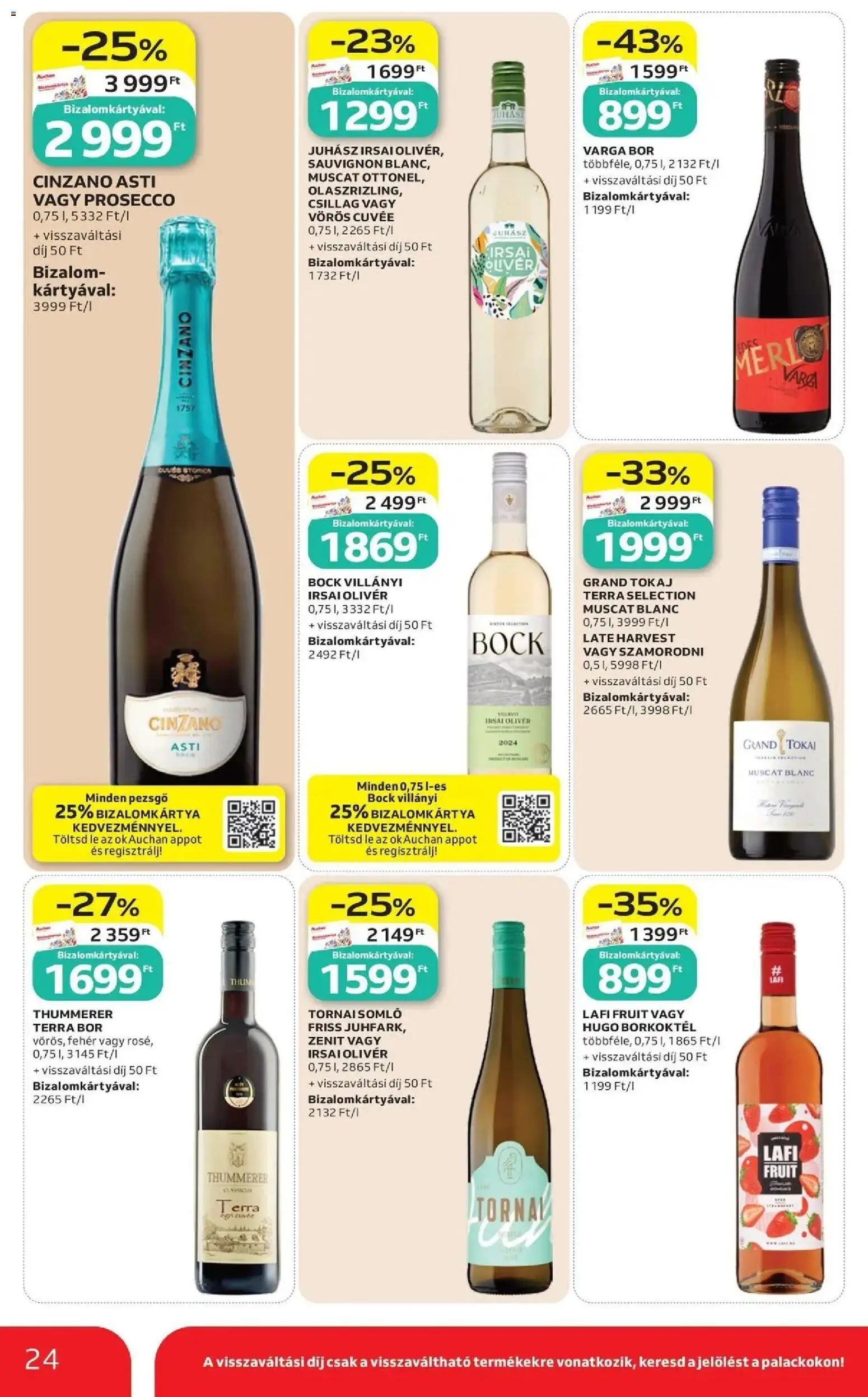 Auchan akciós újság Kecskemét - 2026.10.29. -tól/töl > akció, lapozható szórólap 🛍️ | Oldal: 24 | Termékek: Irsai Olivér, Pezsgő, Cinzano, Bor