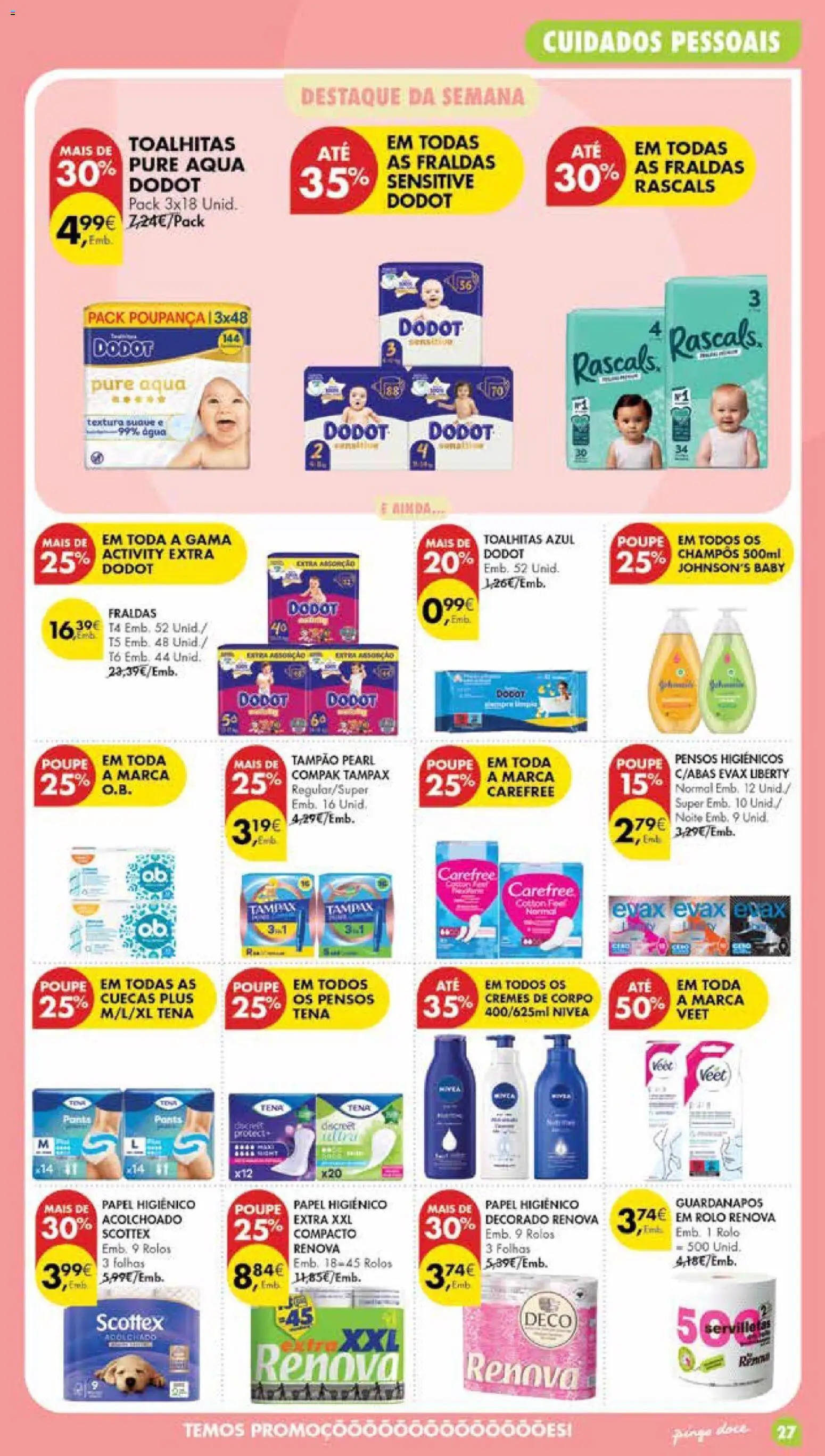 Pingo Doce Poupe Esta Semana Madeira │ válido de 25/08/2026 | Página: 27 | Produtos: Agua, Pensos higiénicos, Fraldas, Cuecas