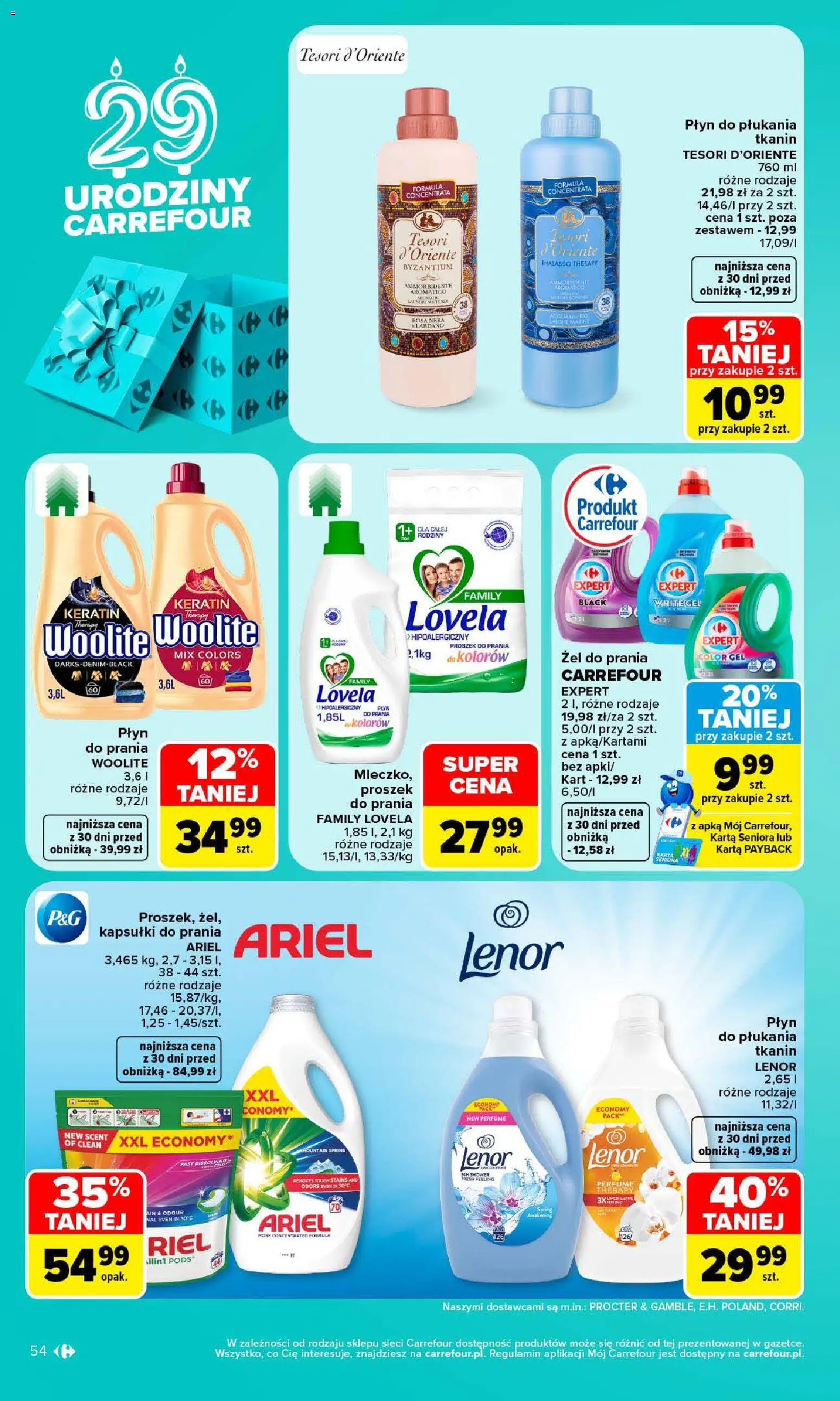 Carrefour gazetka od 19.10.2026 | Strona: 54 | Produkty: Karta, Kapsułki do prania Ariel, Proszek do prania, Lovela
