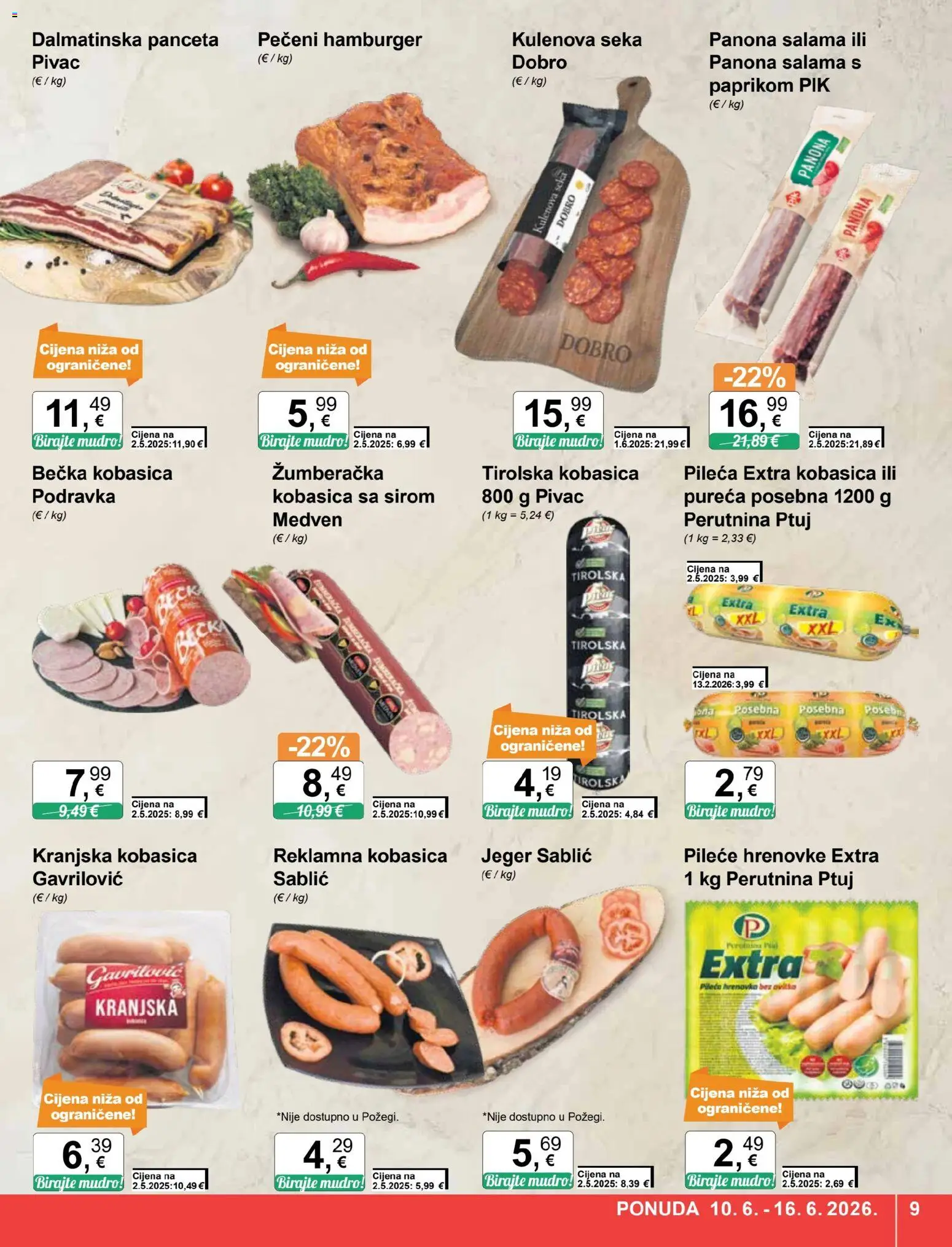 KTC katalog | vrijedi od 10.06.2026 | Stranica: 9 | Proizvodi: Hrenovke, Perutnina Ptuj, Hamburger, Panceta