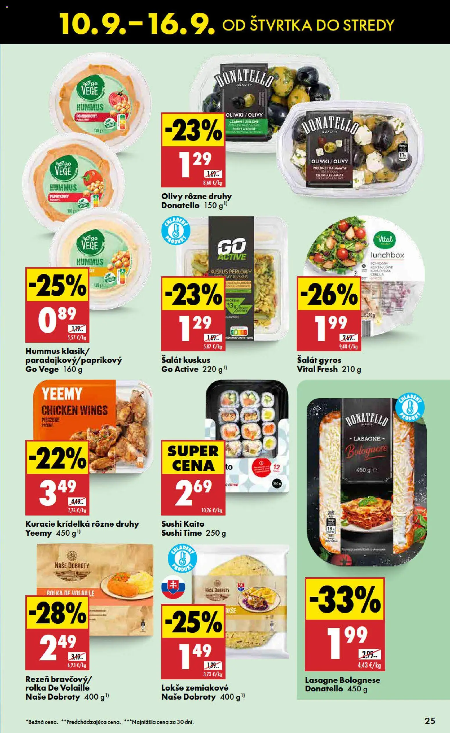 Nové Biedronka akcie – leták je platný od 10.09.2026 | Strana: 25 | Produkty: Hummus, Olivy, Sushi, Lasagne