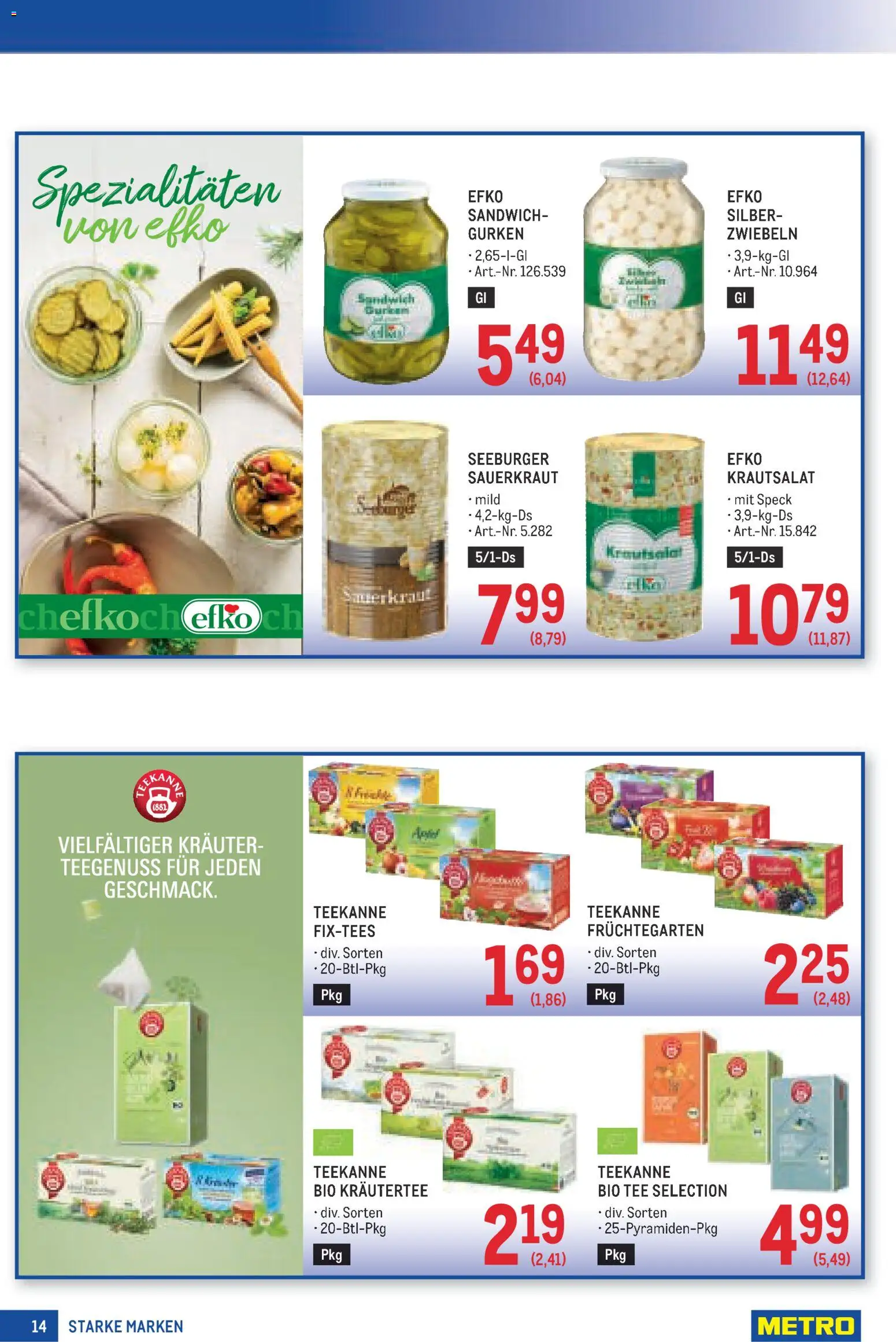 Metro angebote Starke Marken gültig ab 01.10.2026 | Seite: 14 | Produkte: Zwiebeln, Kräutertee, Sauerkraut, Speck