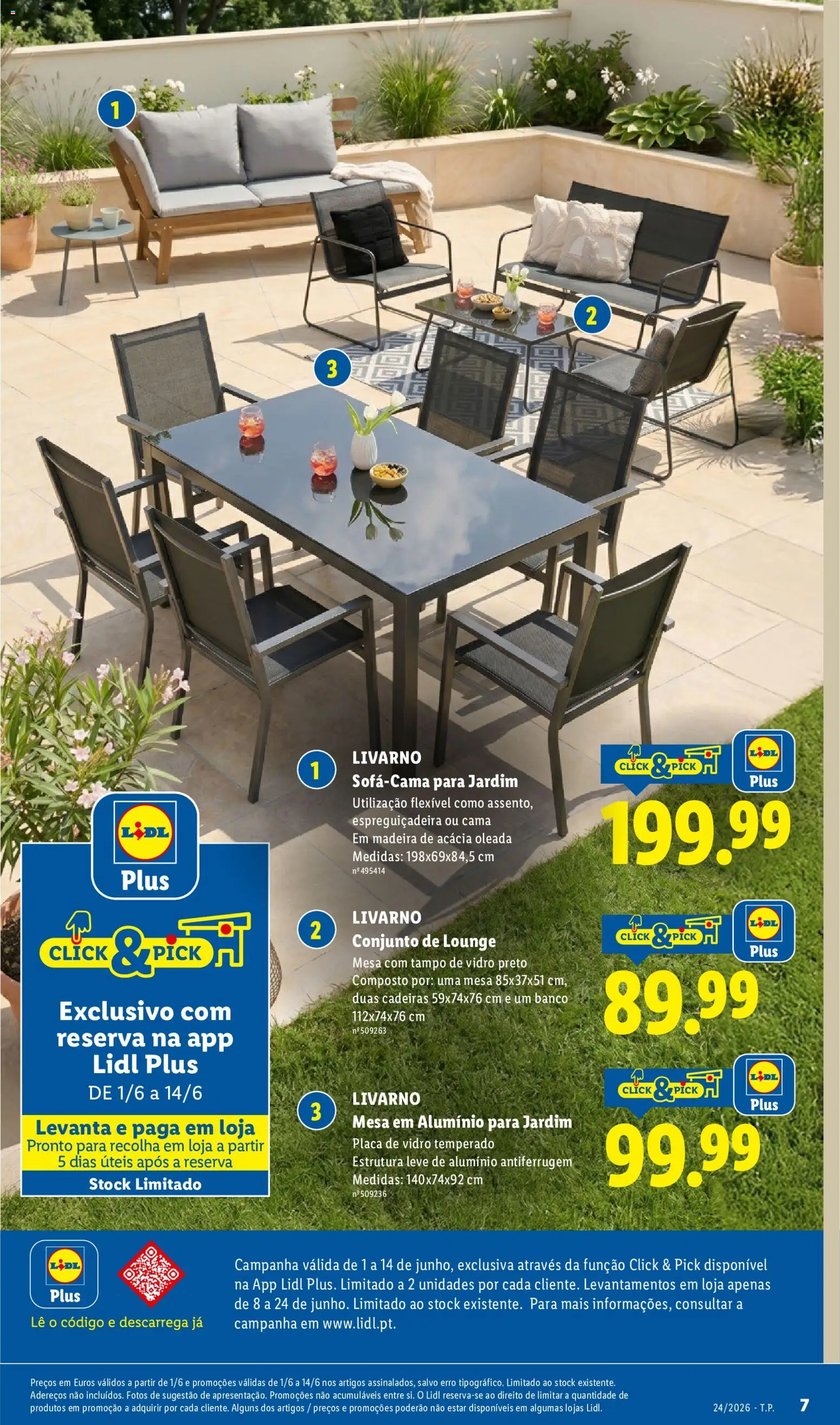 Lidl Novidades │ válido de 08.06.2026 | Página: 7 | Produtos: Sofá-cama, Banco, Cama, Mesa