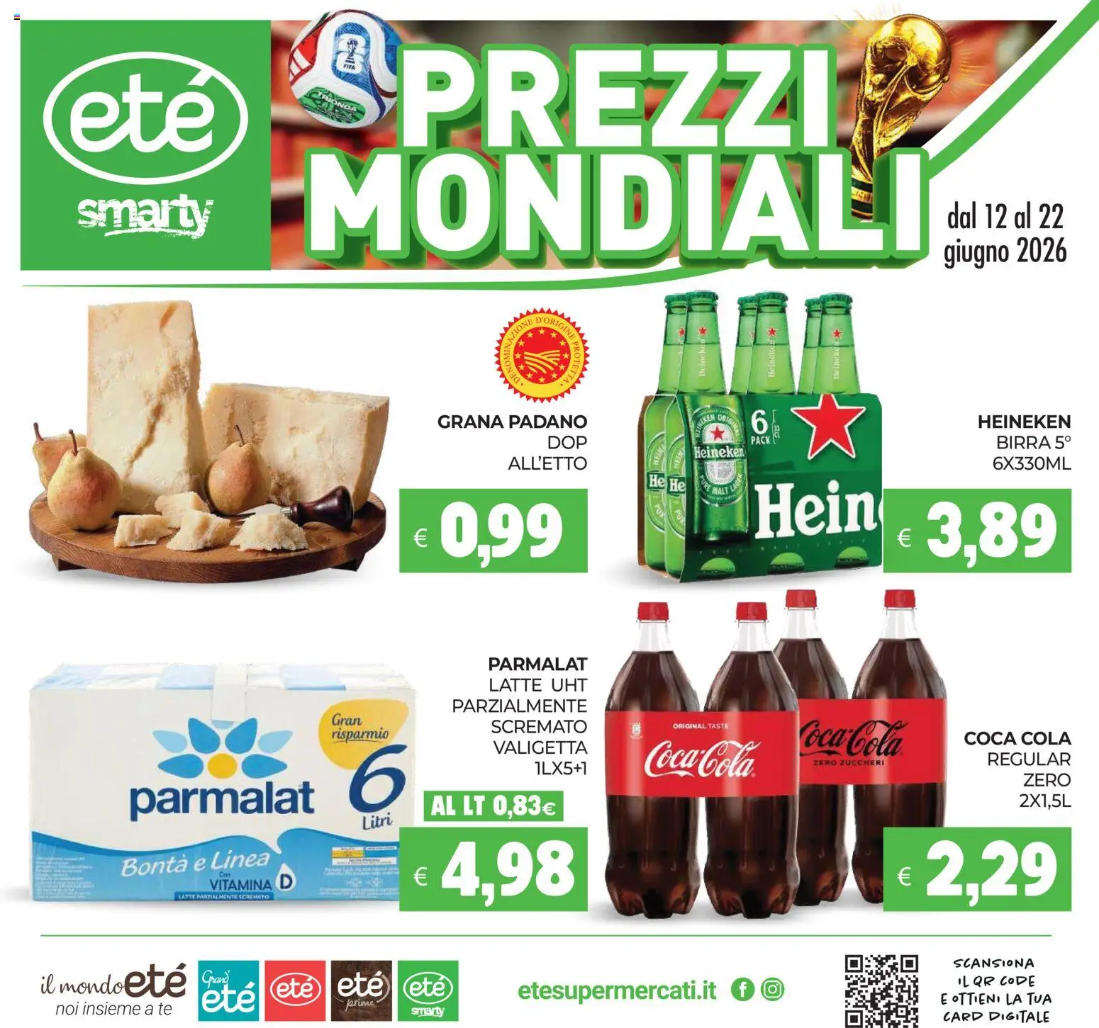 Volantino Eté del 12.06.2026 | Pagina: 1 | Prodotti: Birra, Grana Padano, Latte parzialmente scremato, Heineken