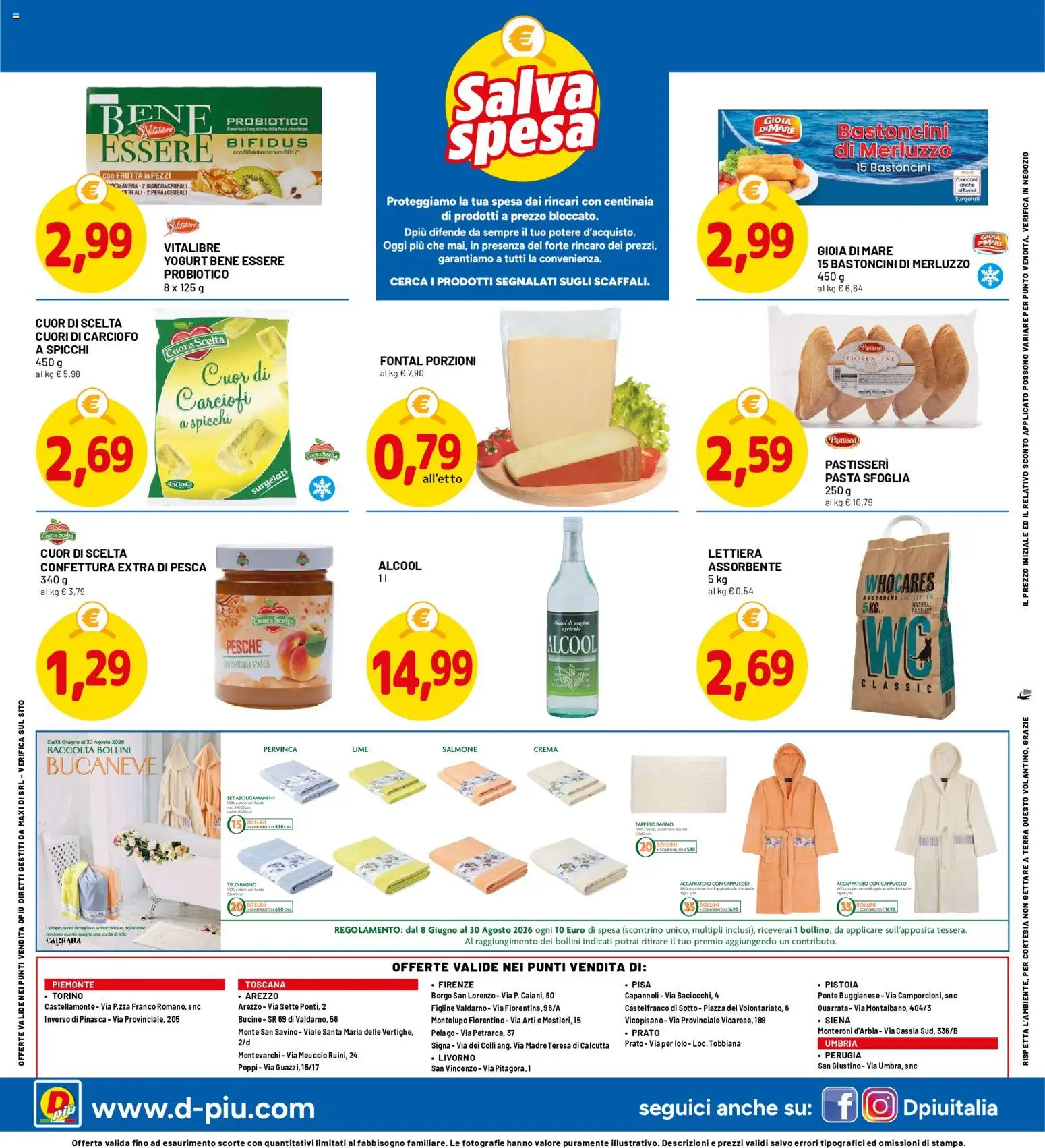 Volantino D Più del 20/07/2026 | Pagina: 16 | Prodotti: Salmone, Accappatoio, Frutta, Tappeto