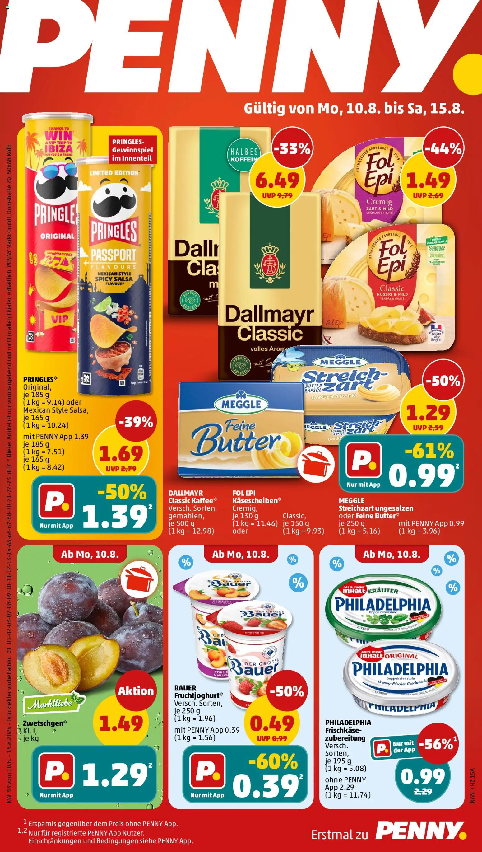 Penny Prospekt – gültig ab 10.08.2026 | Seite: 1 | Produkte: Rapsöl, Philadelphia, Dallmayr, Frischkase