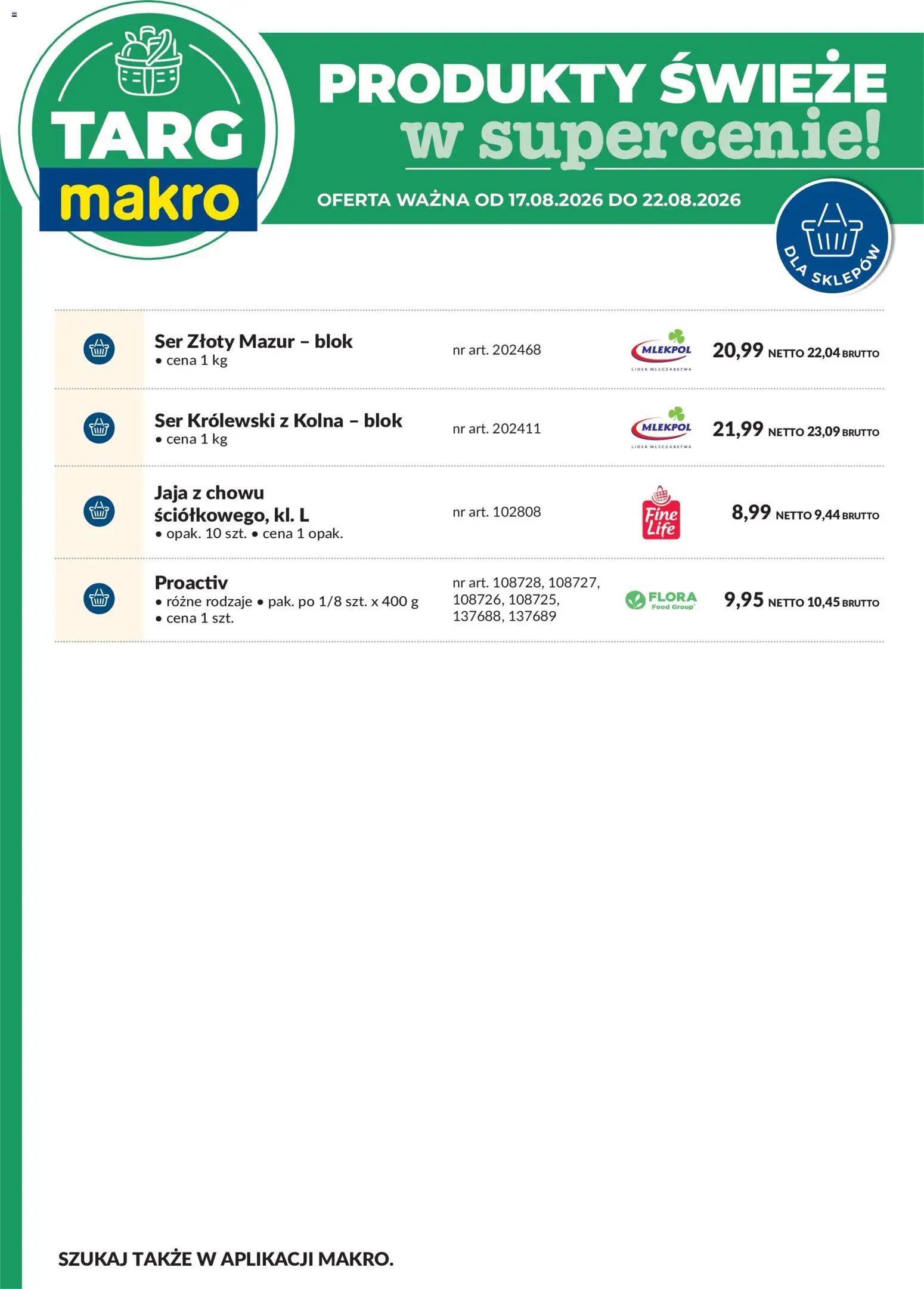 Makro gazetka - Oferta świeża w super cenach od 17.08.2026 | Strona: 8 | Produkty: Ser, Jaja