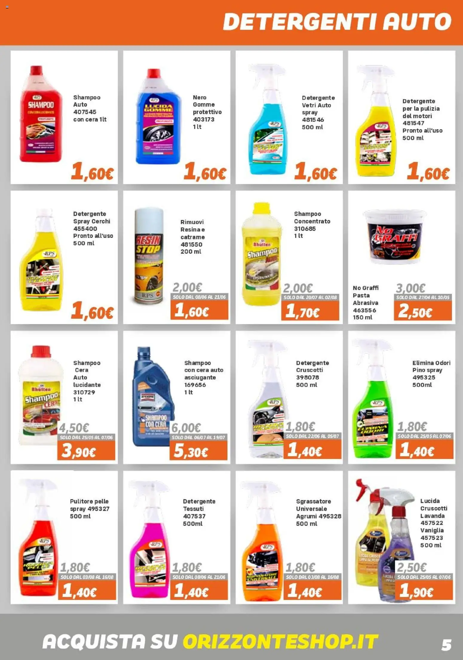 Volantino Orizzonte del 15.04.2026 | Pagina: 5 | Prodotti: Shampoo, Detergente, Sgrassatore, Lavanda
