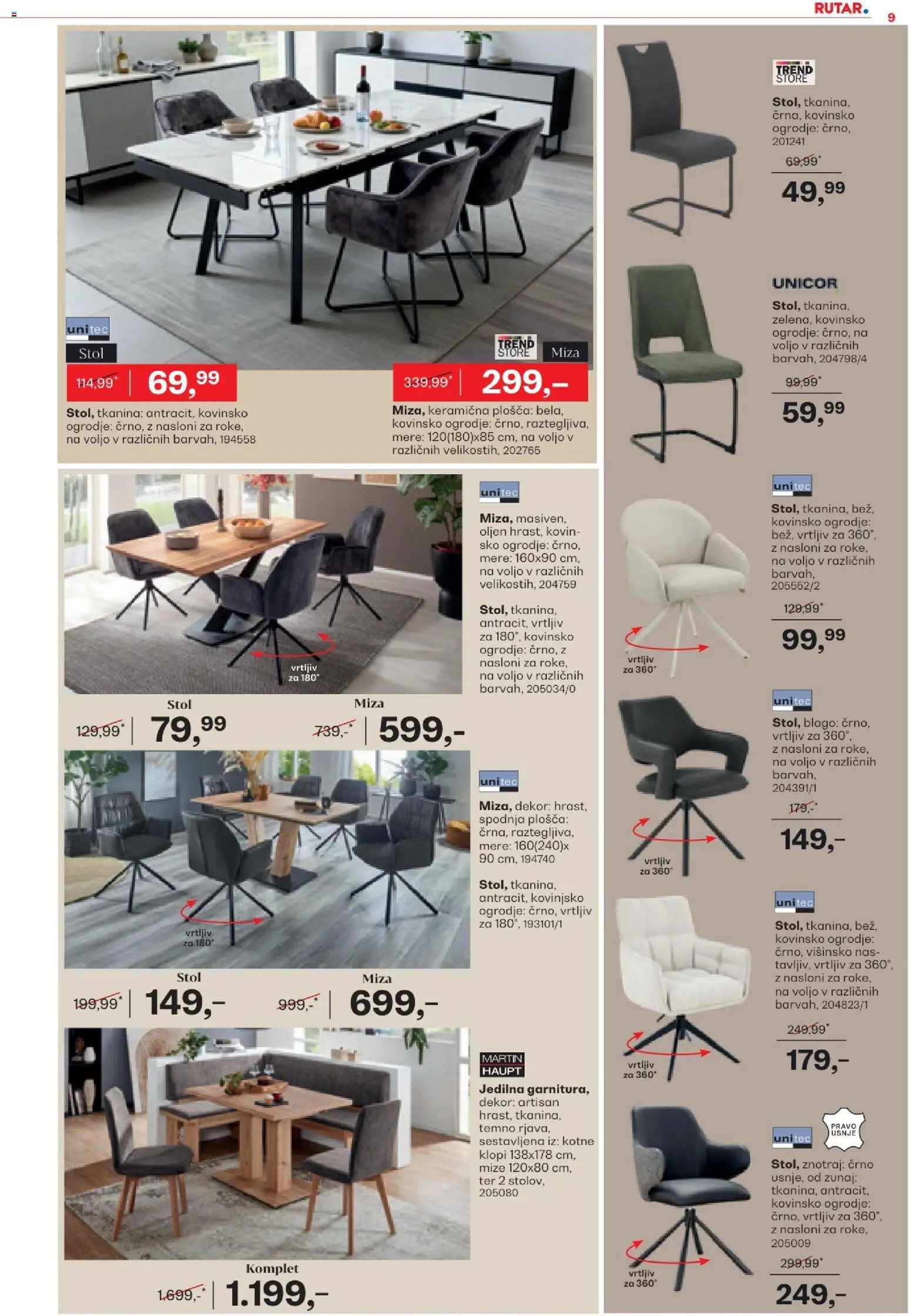 Novi Rutar katalog ponudbe – veljaven od 22.07.2026 | Stran: 9 | Izdelki: Miza, Stol