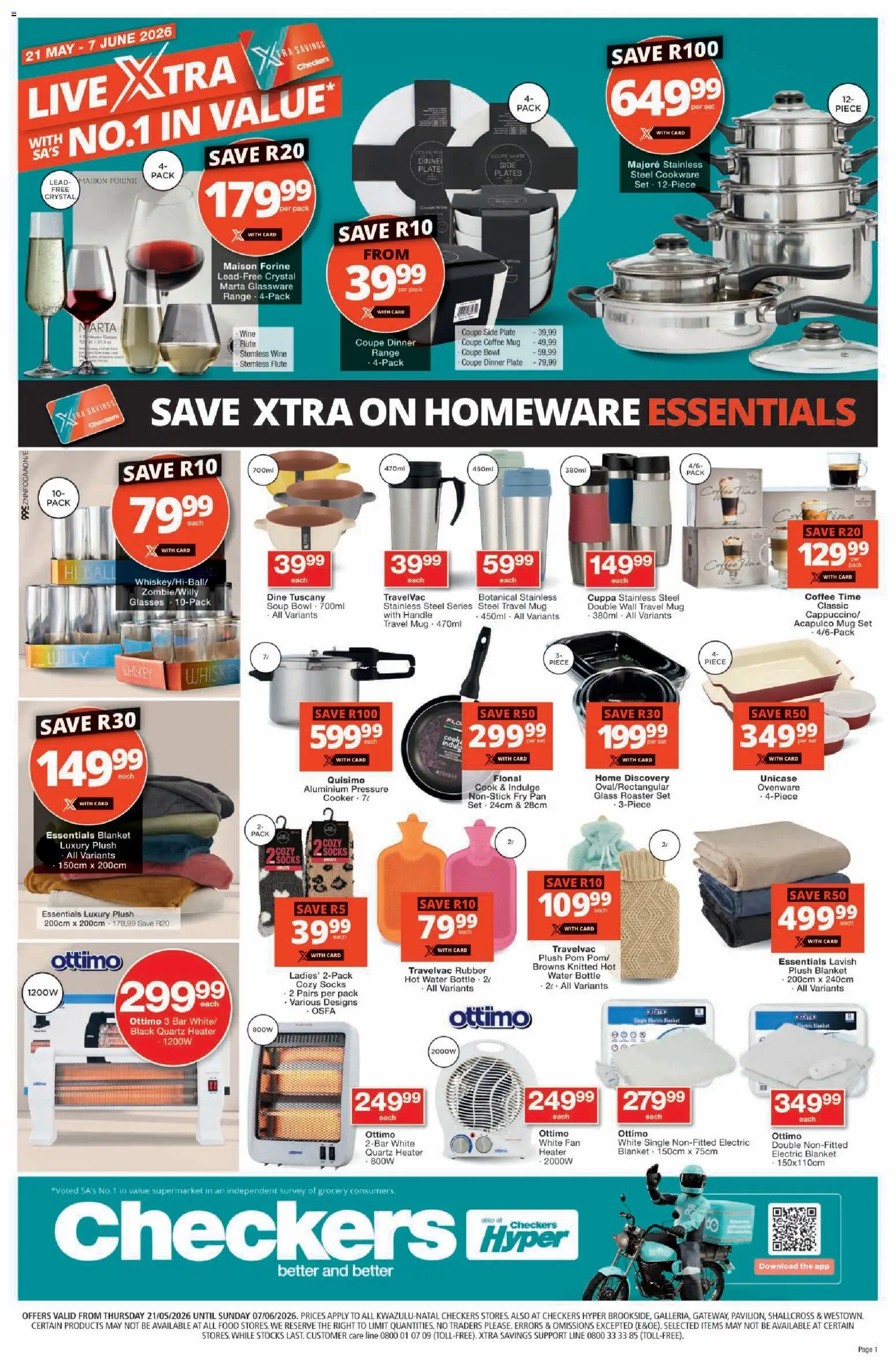 New Checkers catalogue – valid from 21.05.2026 | Page: 13 | Products: Glasses, Cookware, Whiskey, Water