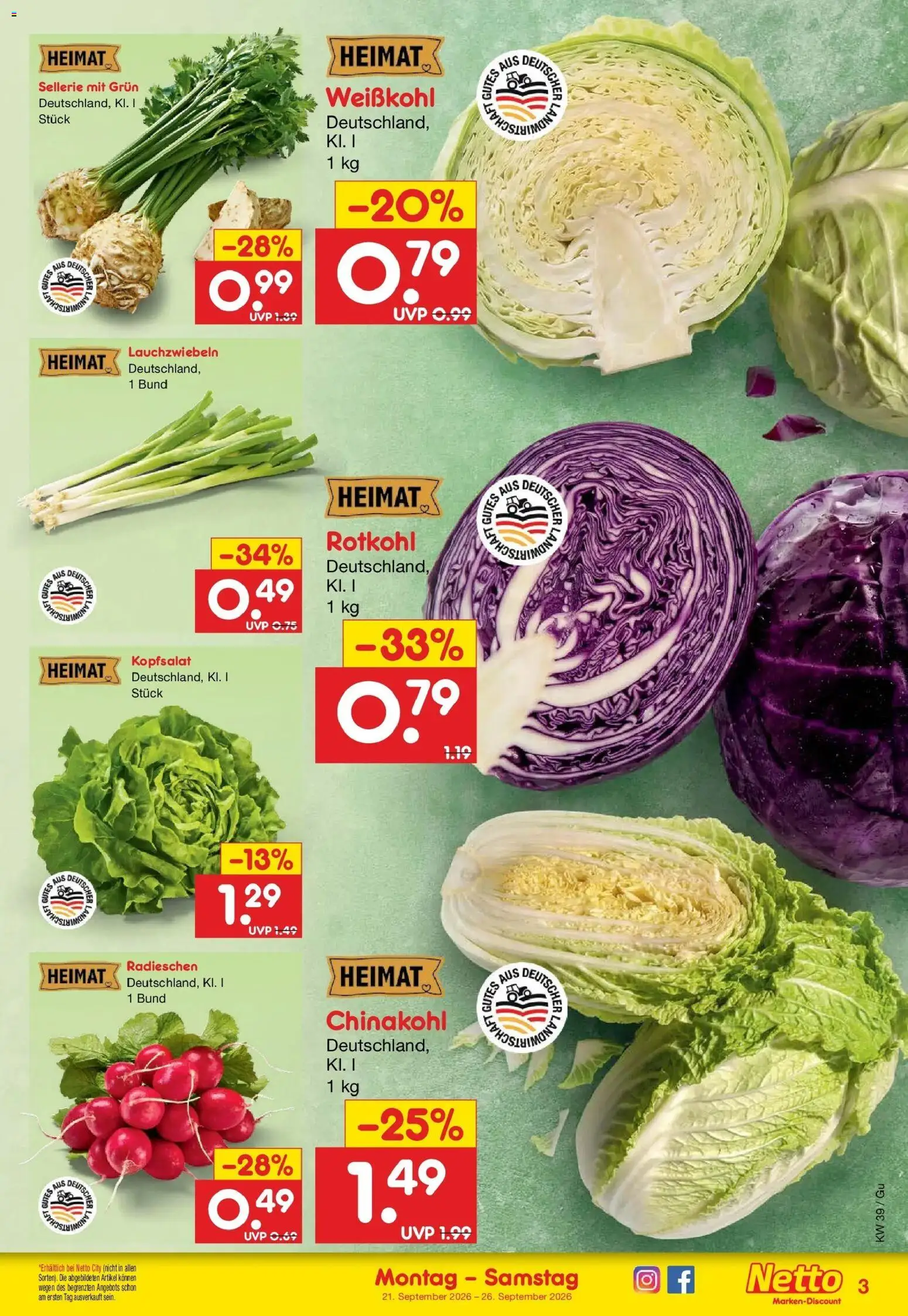 Netto Marken-Discount Prospekt Machern – gültig ab 21.09.2026 | Seite: 9 | Produkte: Rotkohl, Chinakohl