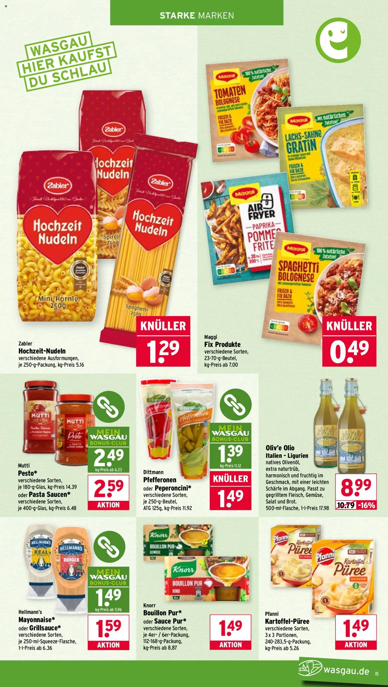 Wasgau Prospekt 	 – gültig ab 04.05.2026 | Seite: 15 | Produkte: Maggi, Burger, Nudeln, Salat