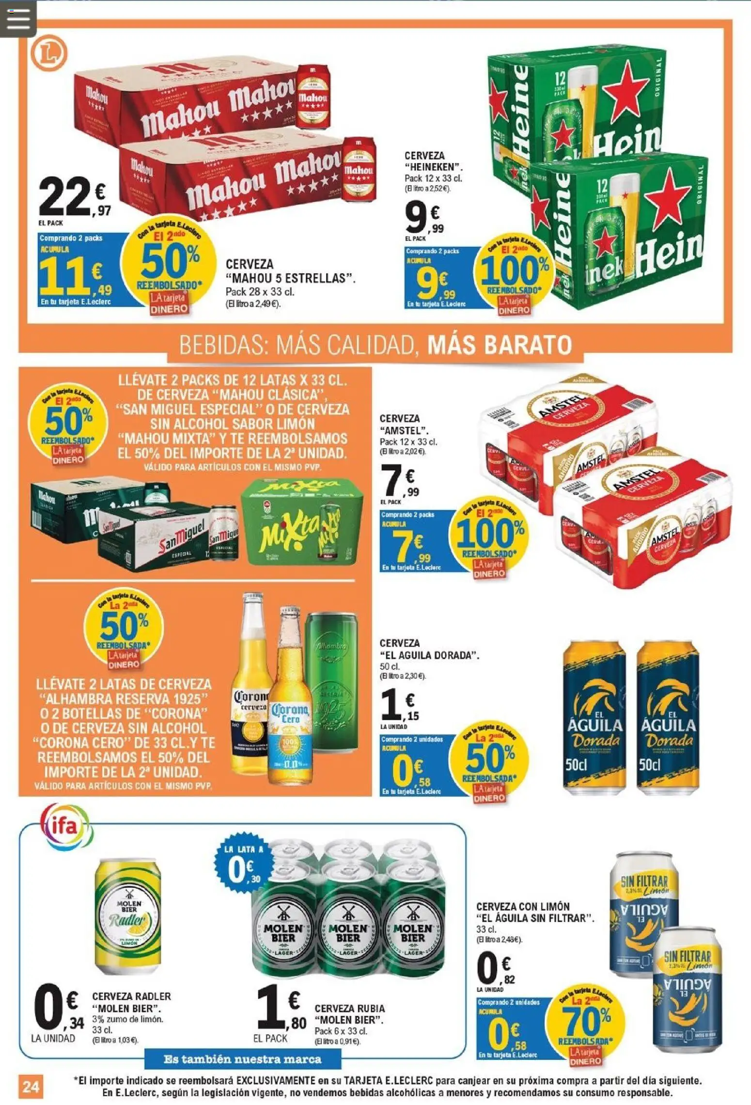 E.Leclerc Pamplona │ válido desde el 12/08/2026 | Página: 24 | Productos: Radler, Zumo, Bebidas, Heineken