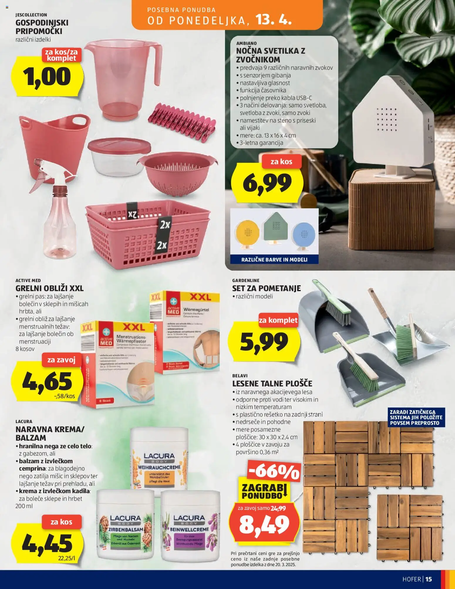 Novi Hofer katalog ponudbe – veljaven od 08.04.2026 | Stran: 15 | Izdelki: Med, Svetilka, Krema, Obliž