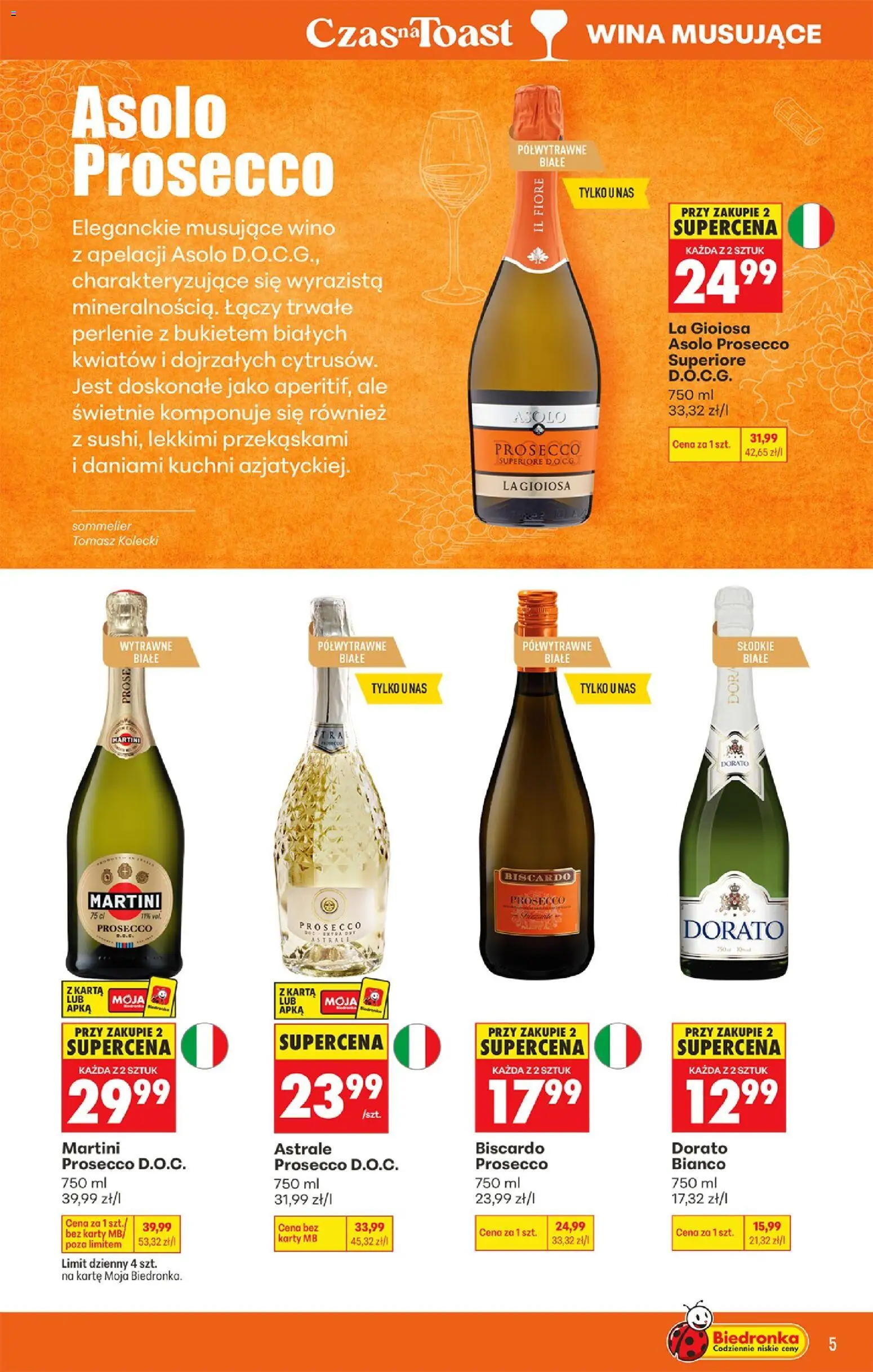 Biedronka gazetka - Czas na toast od 21.09.2026 | Strona: 7 | Produkty: Karta, Martini, Martini prosecco, Białe wino