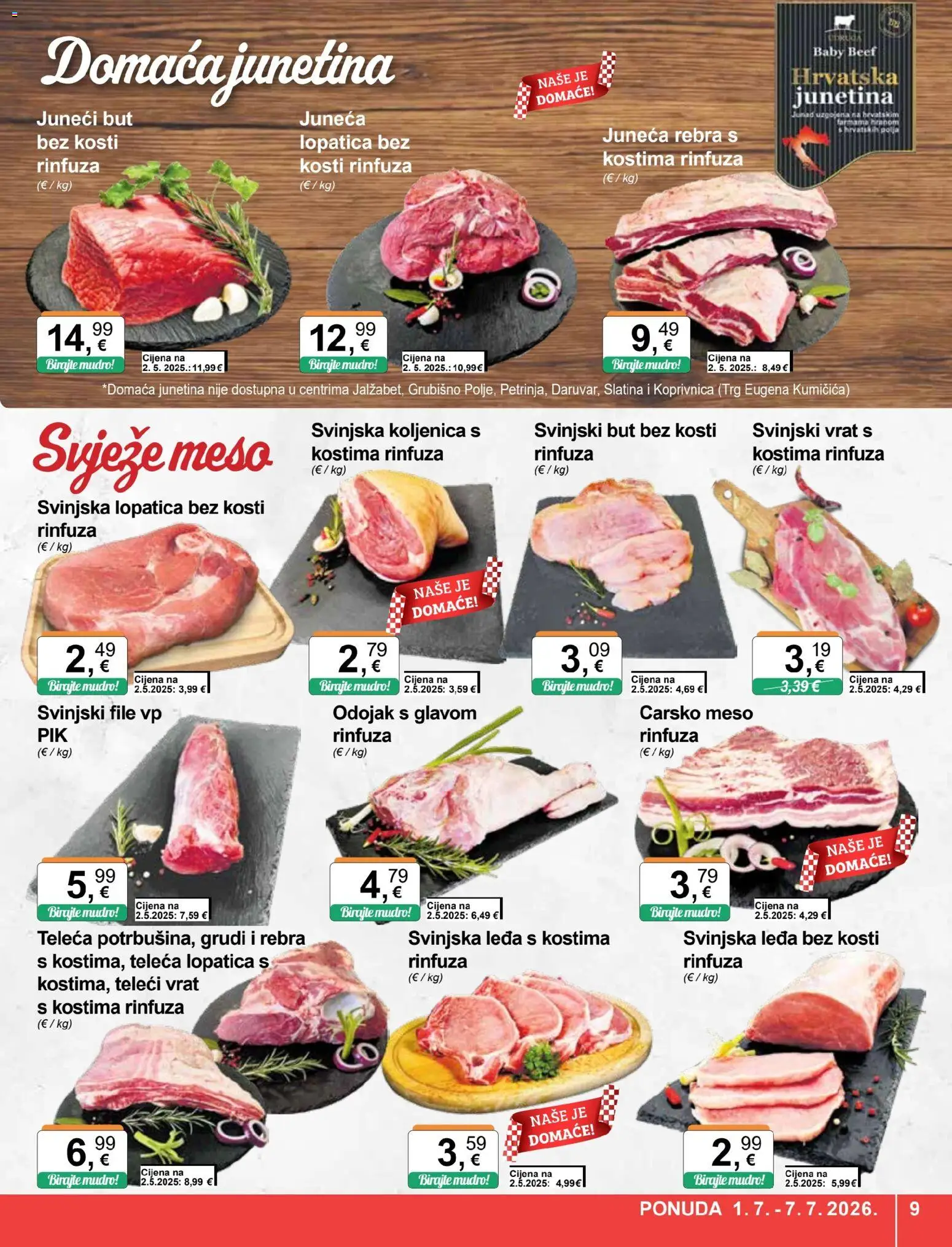 KTC katalog | vrijedi od 01.07.2026 | Stranica: 9 | Proizvodi: Juneći but, Meso, Svinjski file, Lopatica