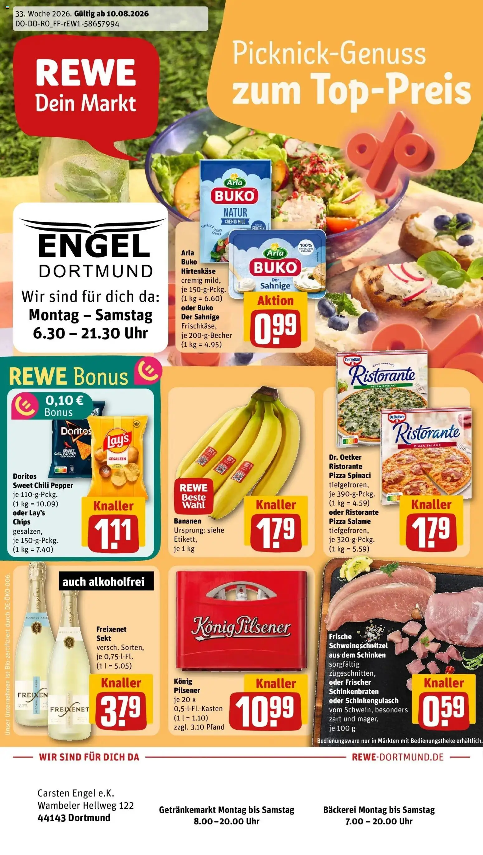 REWE Prospekt ab 10.08.2026 zum Blättern » Angebote | Seite: 1 | Produkte: Ristorante, Bananen, Chili, Chips