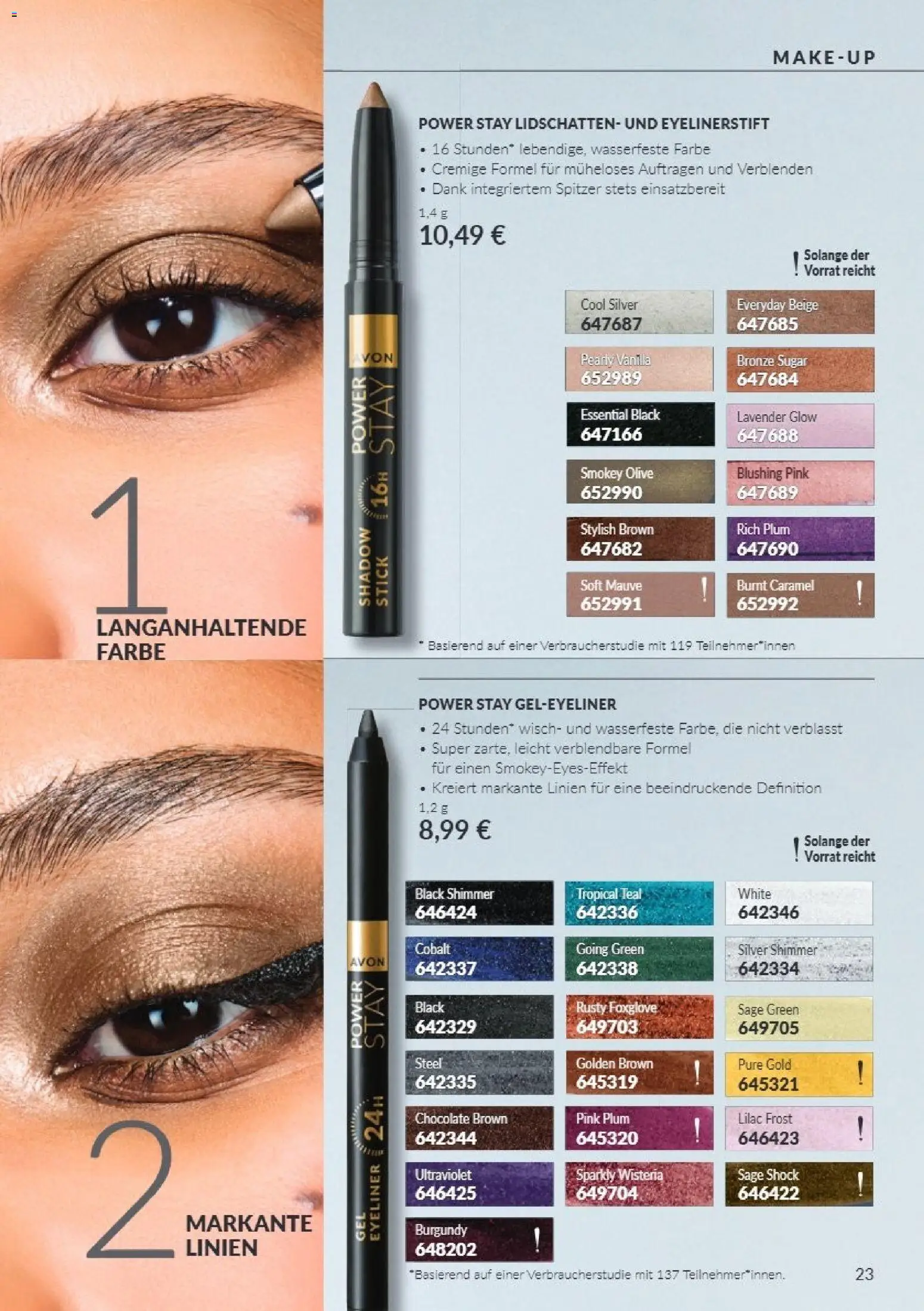 AVON Katalog Oktober 2026 – gültig ab 01.10.2026 | Seite: 23 | Produkte: Lidschatten, Eyeliner