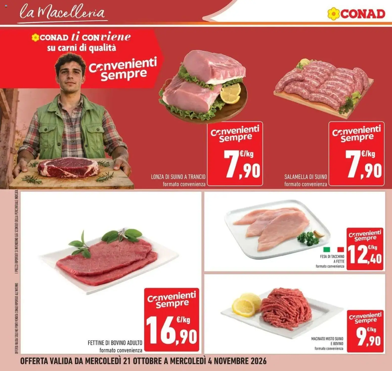 Volantino Conad del 21/10/2026 | Pagina: 14 | Prodotti: Bovino, Suino, Tacchino, Macinato