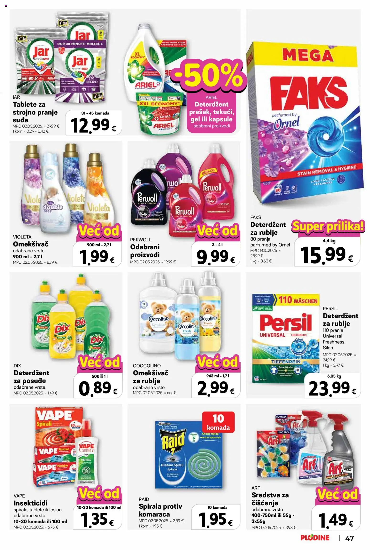 Plodine katalog | vrijedi od 18.06.2026 | Stranica: 47 | Proizvodi: Faks, Omekšivač, Deterdžent, Perwoll