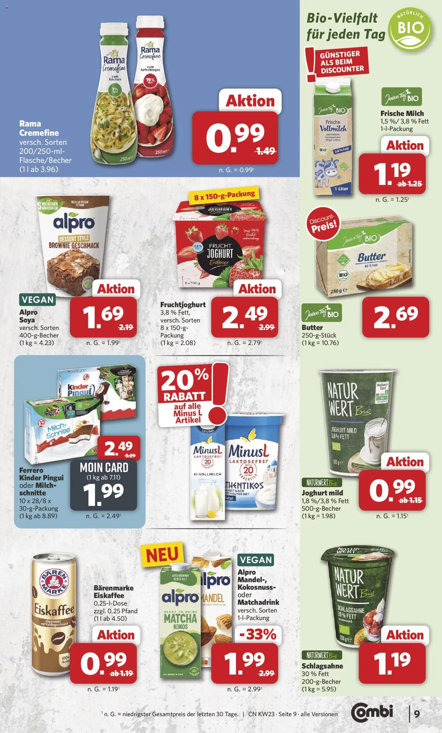 Combi Prospekt – gültig ab 01.06.2026 | Seite: 9 | Produkte: Schlagsahne, Milch, Rama cremefine, Fruchtjoghurt