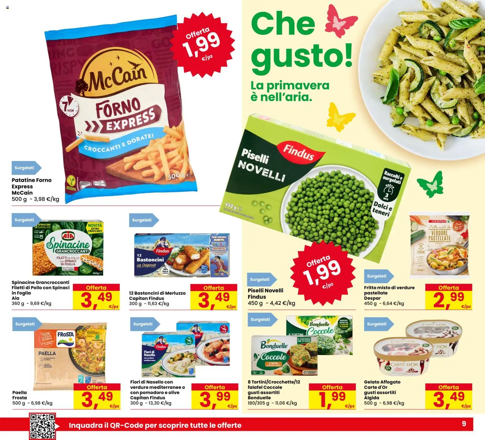 Volantino Despar del 09.04.2026 | Pagina: 9 | Prodotti: Merluzzo, Verdure, Spinaci, Paella