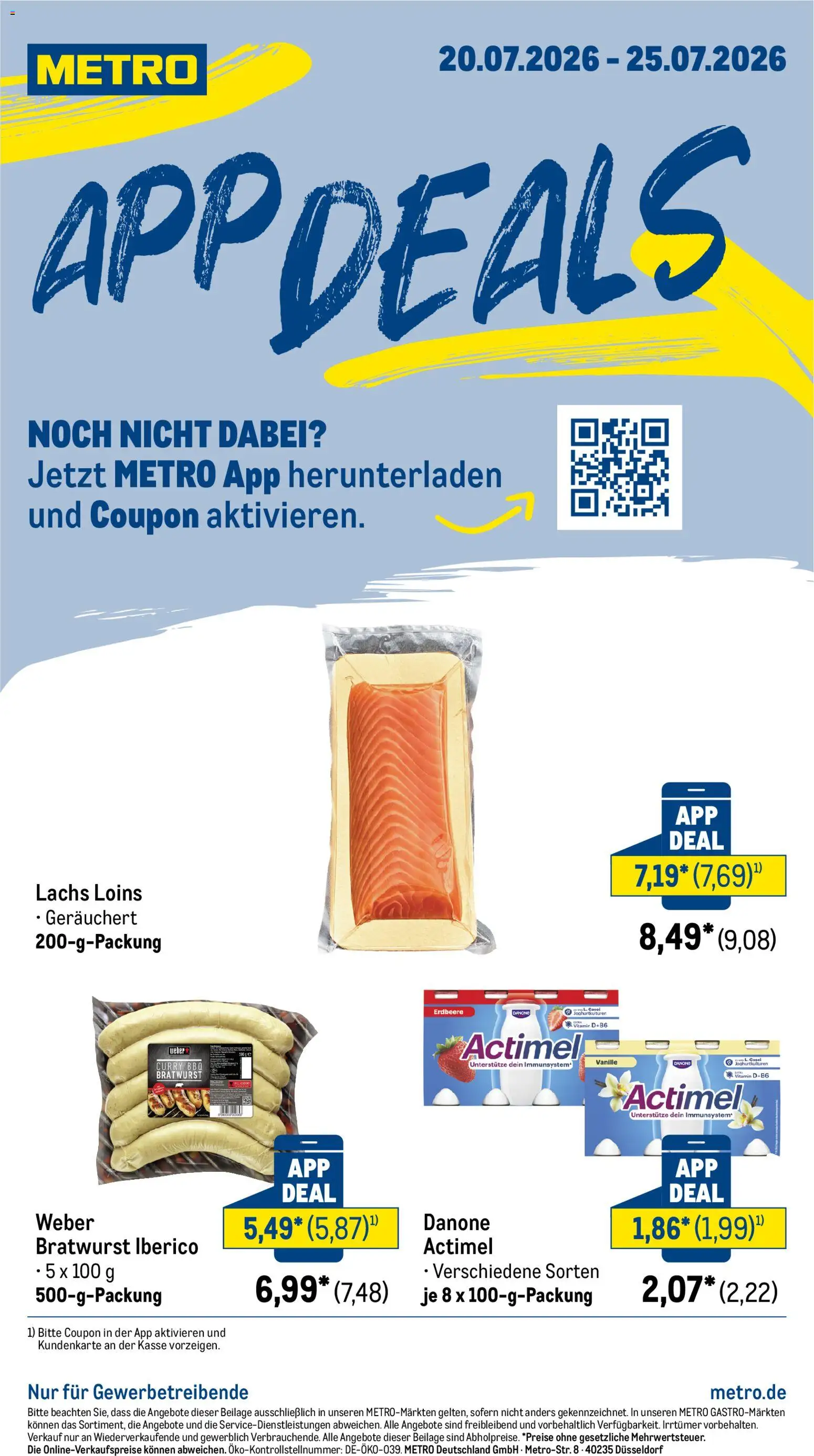 Metro App Deals – gültig ab 20.07.2026 | Seite: 1 | Produkte: Actimel, Bratwurst, Lachs