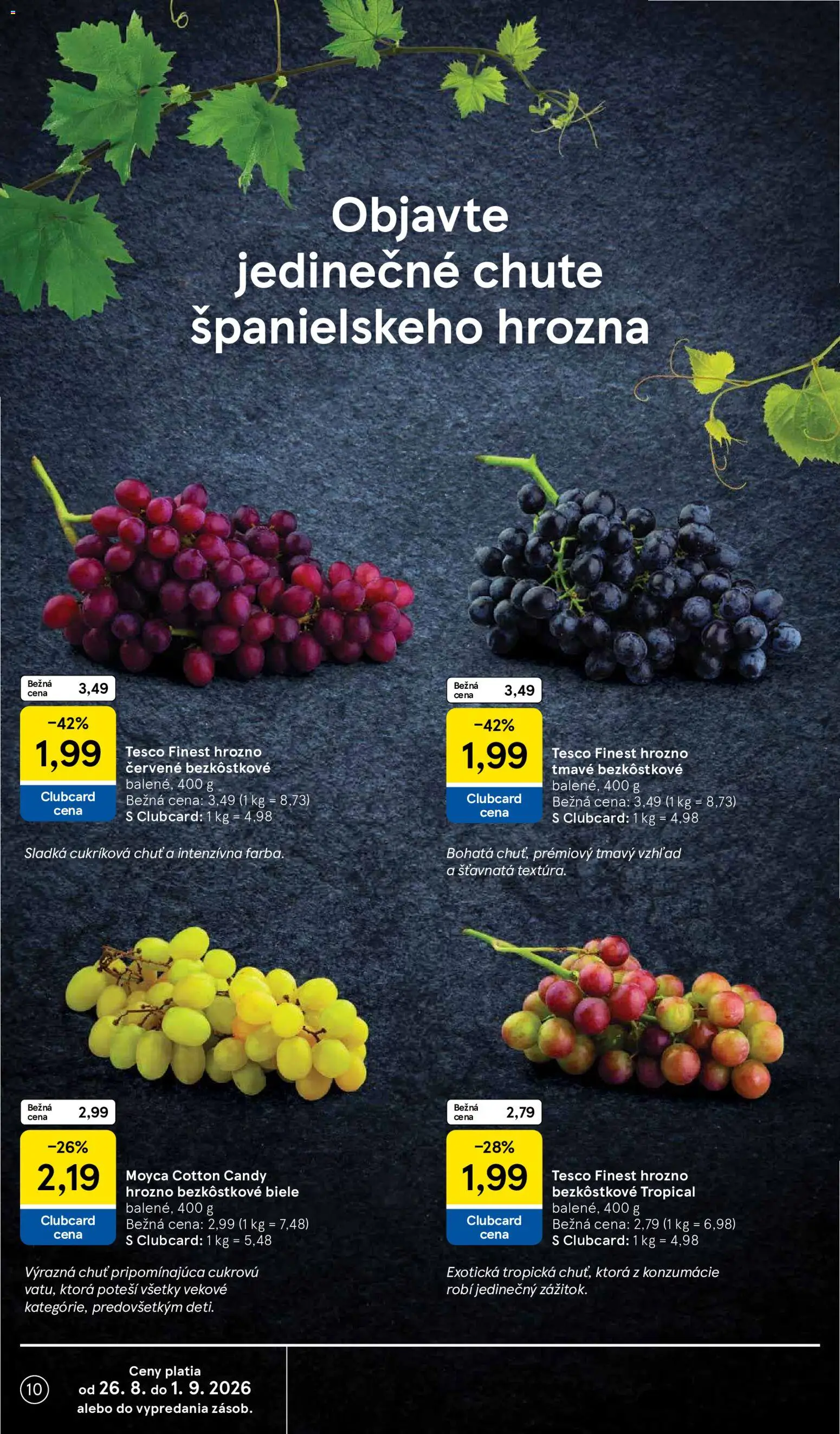 Nové Tesco akcie – leták je platný od 26.08.2026 | Strana: 10 | Produkty: Hrozno