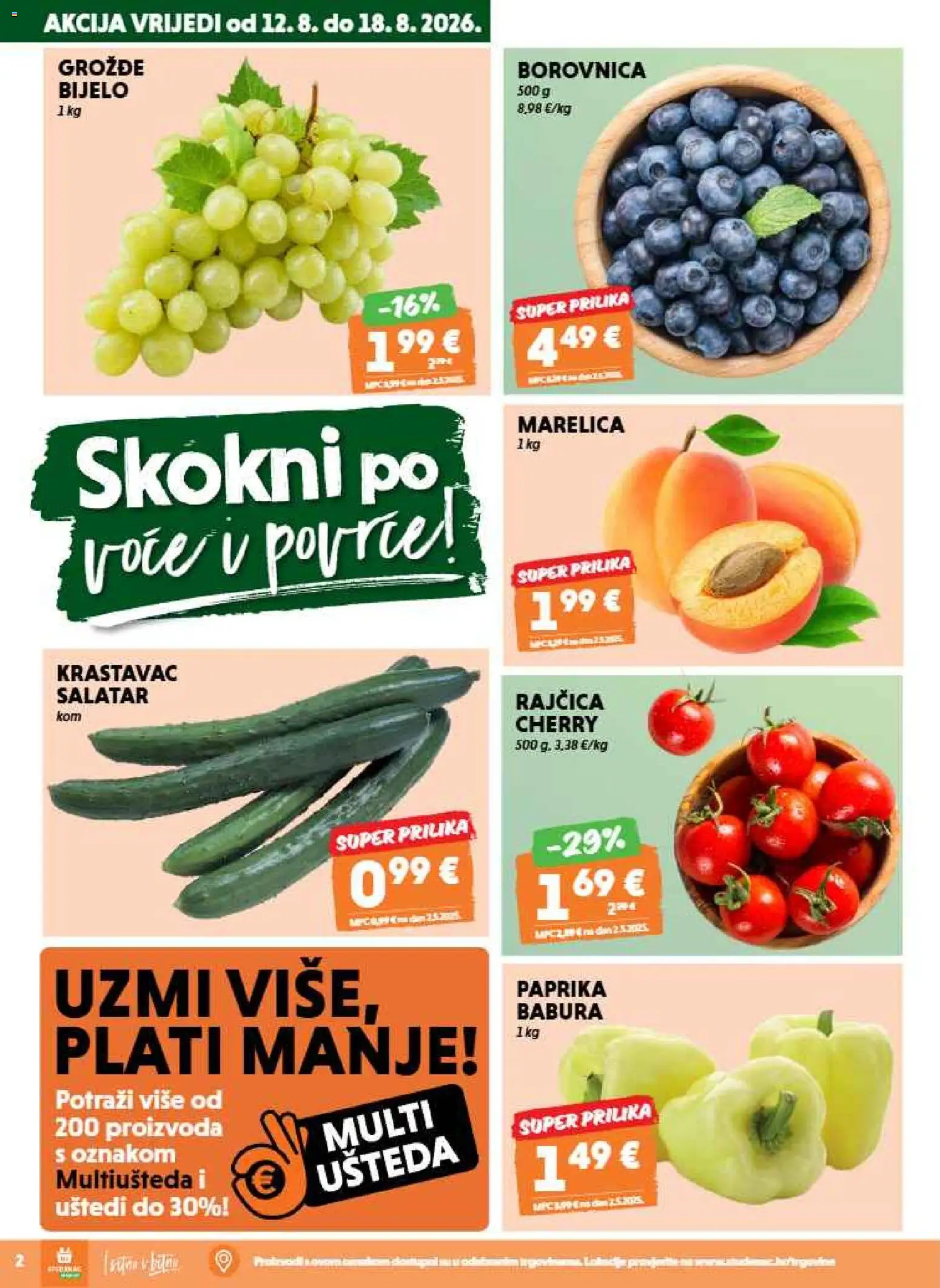 Studenac katalog | vrijedi od 12.08.2026 | Stranica: 2 | Proizvodi: Paprika, Krastavac, Grožđe, Rajčica