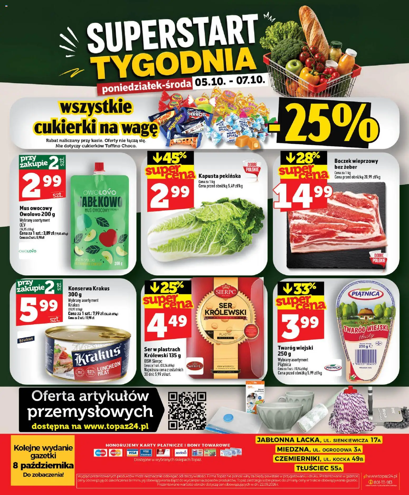 Topaz gazetka - Ceny małe na stałe od 01.10.2026 | Strona: 52 | Produkty: Kapusta, Kapusta pekińska, Boczek wieprzowy, Cukierki