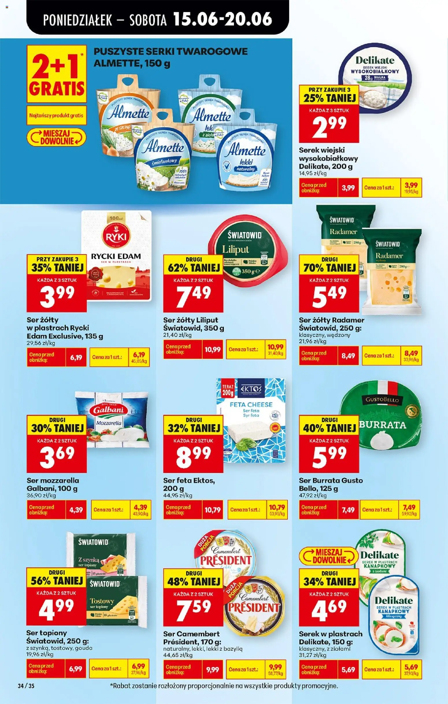 Biedronka gazetka od poniedziałku od 15.06.2026 | Strona: 42 | Produkty: Ser camembert, Serek wiejski, Serek wiejski wysokobiałkowy, Mozzarella