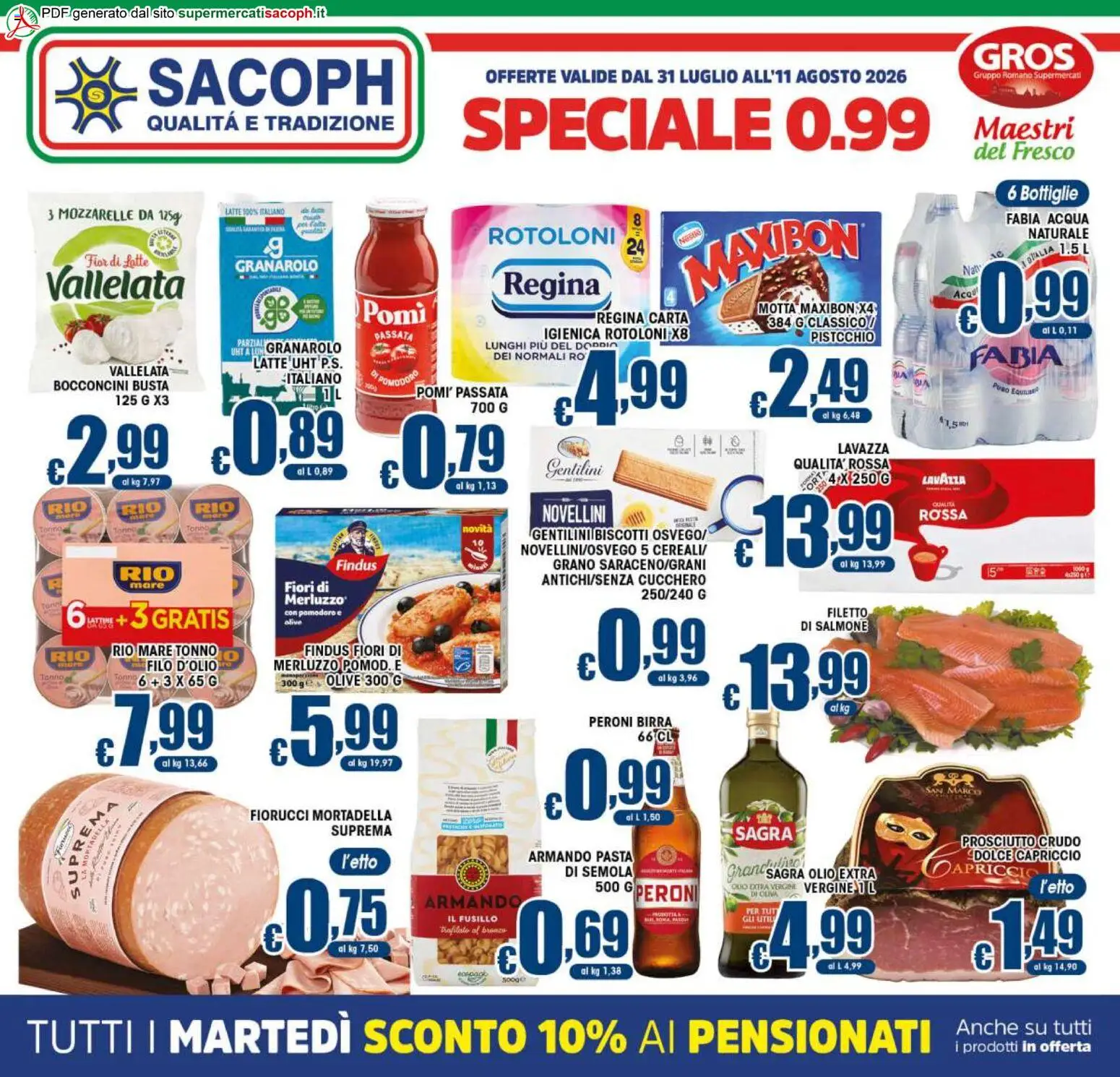 Volantino Sacoph del 31/07/2026 | Pagina: 1 | Prodotti: Salmone, Merluzzo, Prosciutto, Tonno