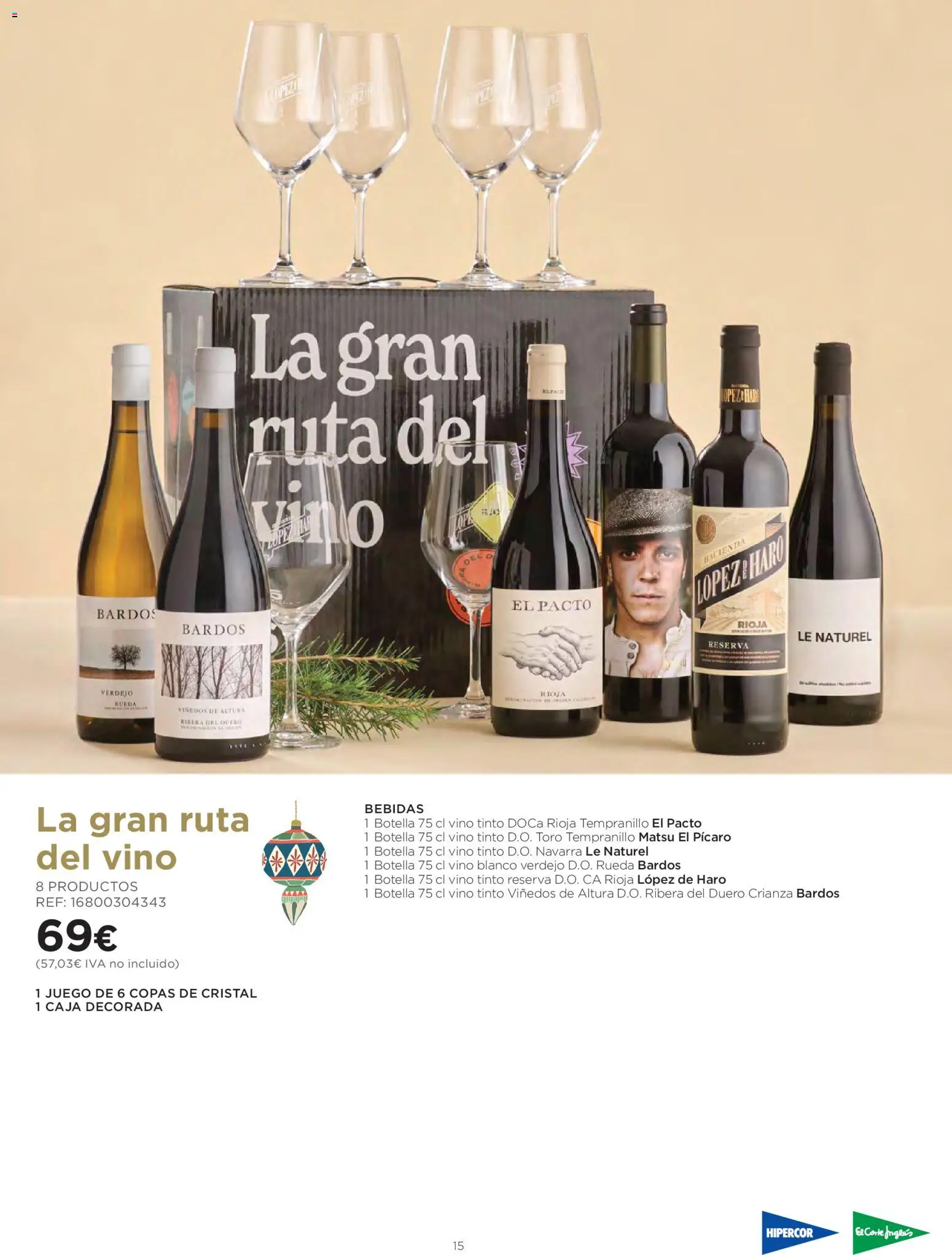 El Corte Inglés Cestas Navidad 2026 │ válido desde el 08/10/2026 | Página: 15 | Productos: Vino tinto, Vino blanco, Bebidas, Caja