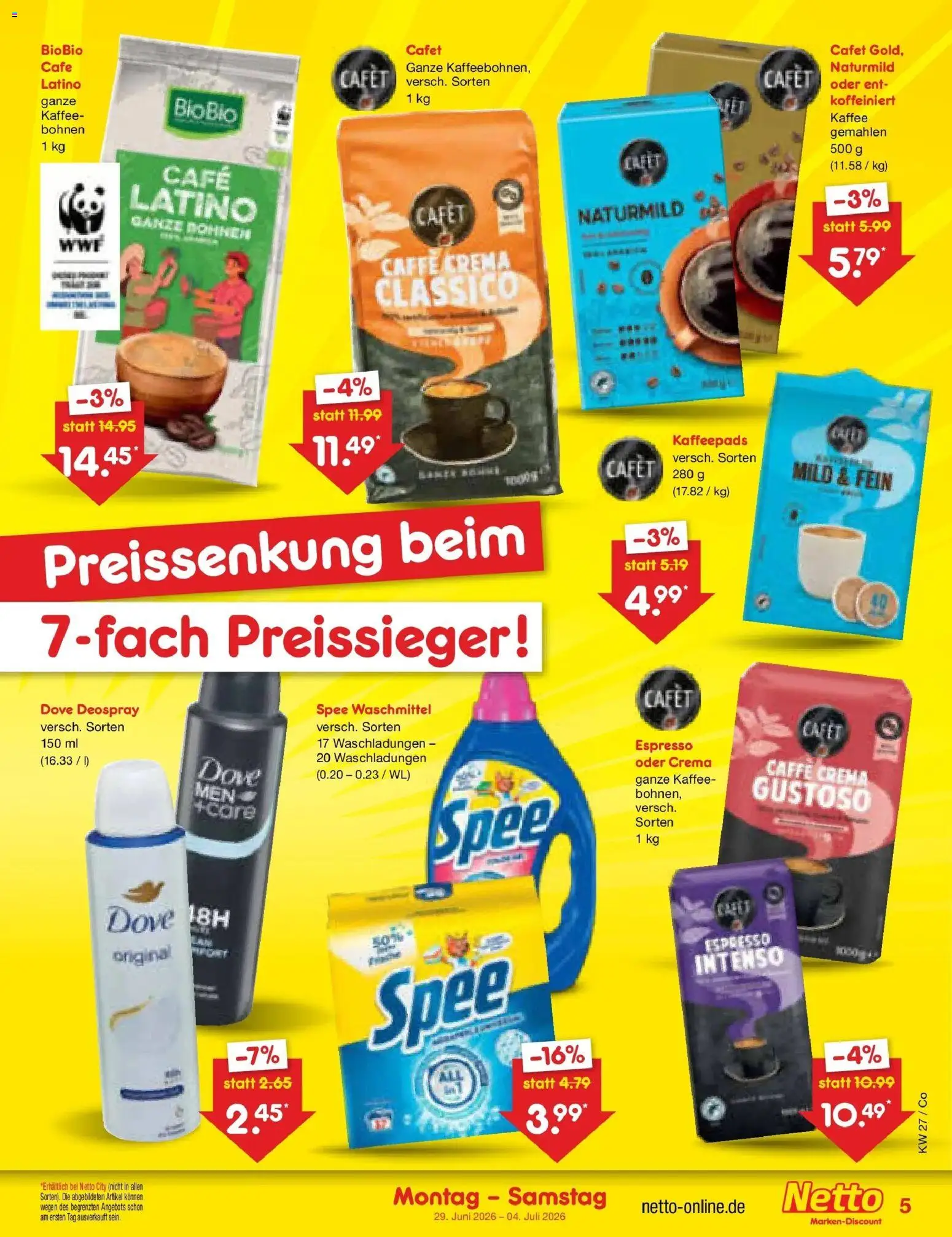 Netto Marken-Discount Prospekt Bitterfeld-Wolfen – gültig ab 29.06.2026 | Seite: 5 | Produkte: Kaffee, Spee, Waschmittel, Deospray