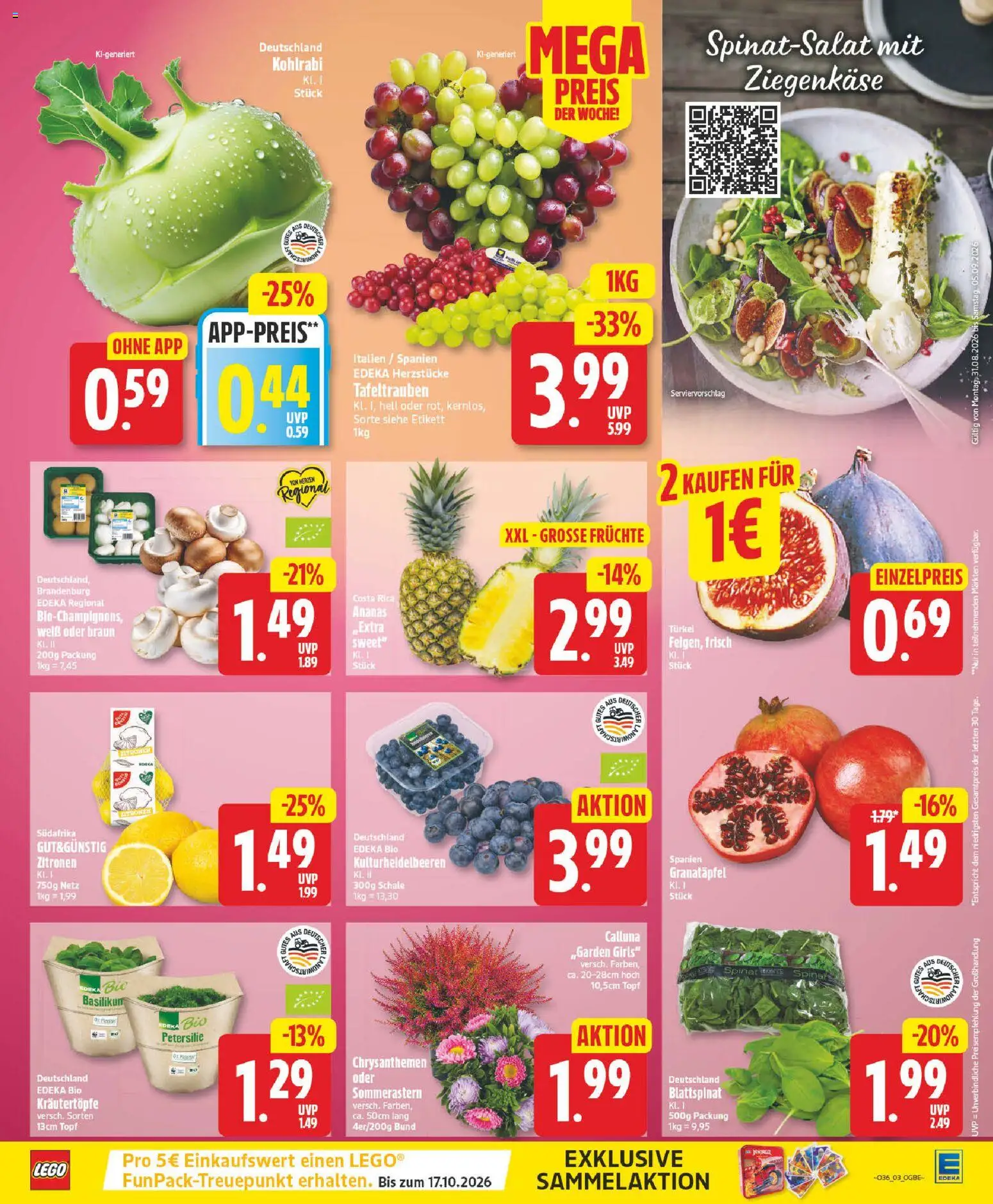 Edeka Prospekt – gültig ab 31.08.2026 | Seite: 3 | Produkte: Ziegenkäse, Kohlrabi, Ananas, Zitronen