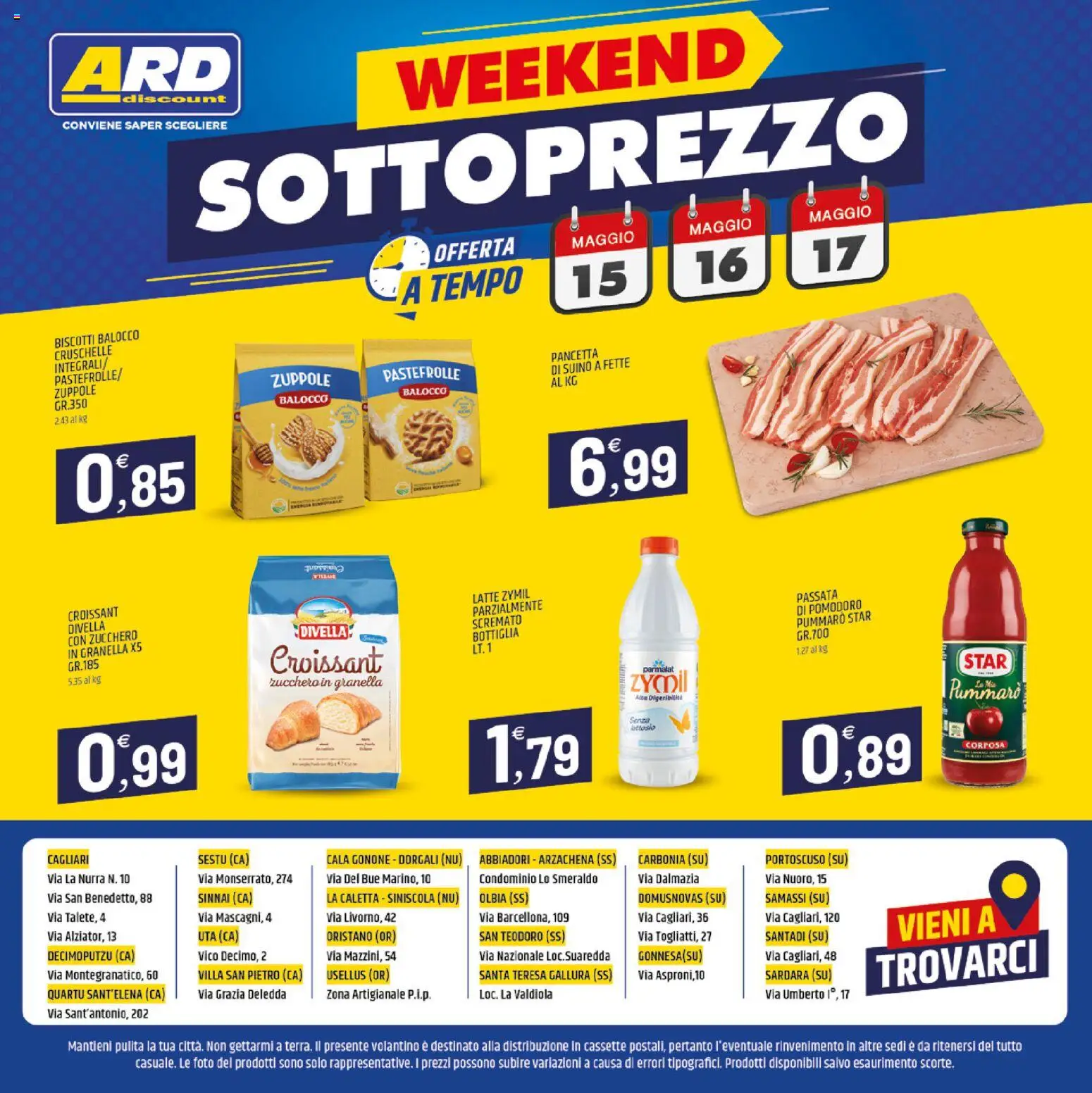 Volantino ARD Discount del 07.05.2026 | Pagina: 16 | Prodotti: Pancetta, Zucchero, Latte, Croissant