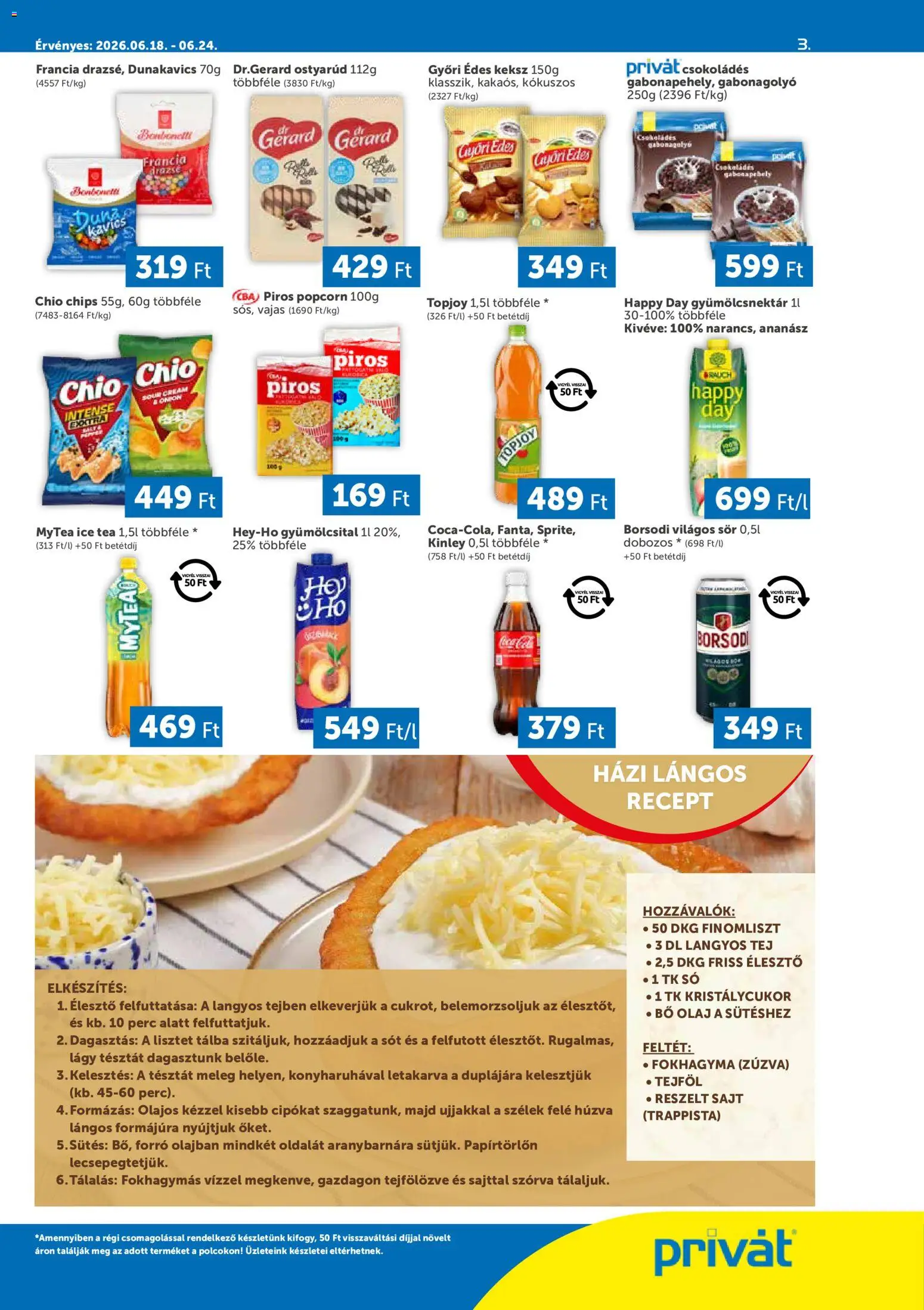 PRIVÁT akciós ujság - amely érvényes a következő dátumtól: 18.06.2026 | Oldal: 3 | Termékek: Fokhagyma, Chips, Olaj, Tejföl