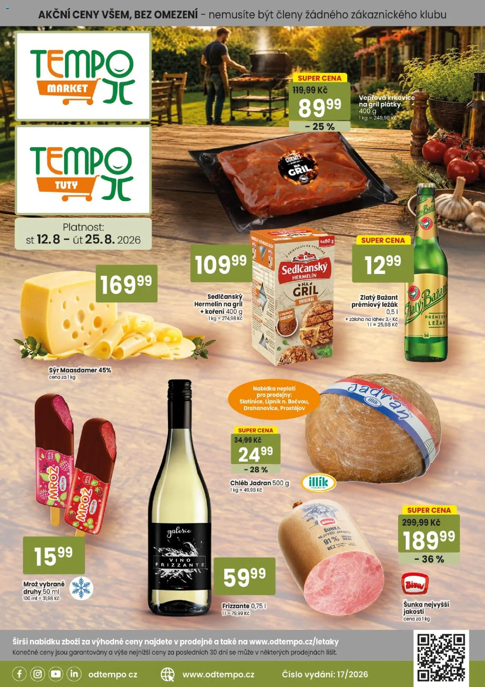 Tempo leták od 12.08.2026 | Strana: 1 | Produkty: Sýr Maasdamer, Šunka, Hermelín, Hermelín na gril