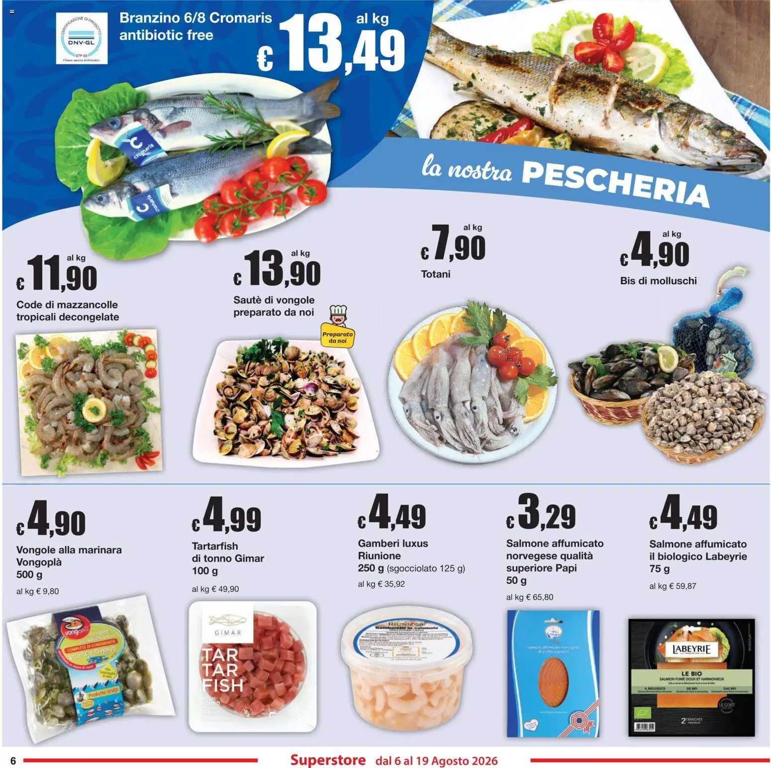 Volantino Sì con Te del 06/08/2026 | Pagina: 6 | Prodotti: Salmone, Mazzancolle, Branzino, Gamberetti