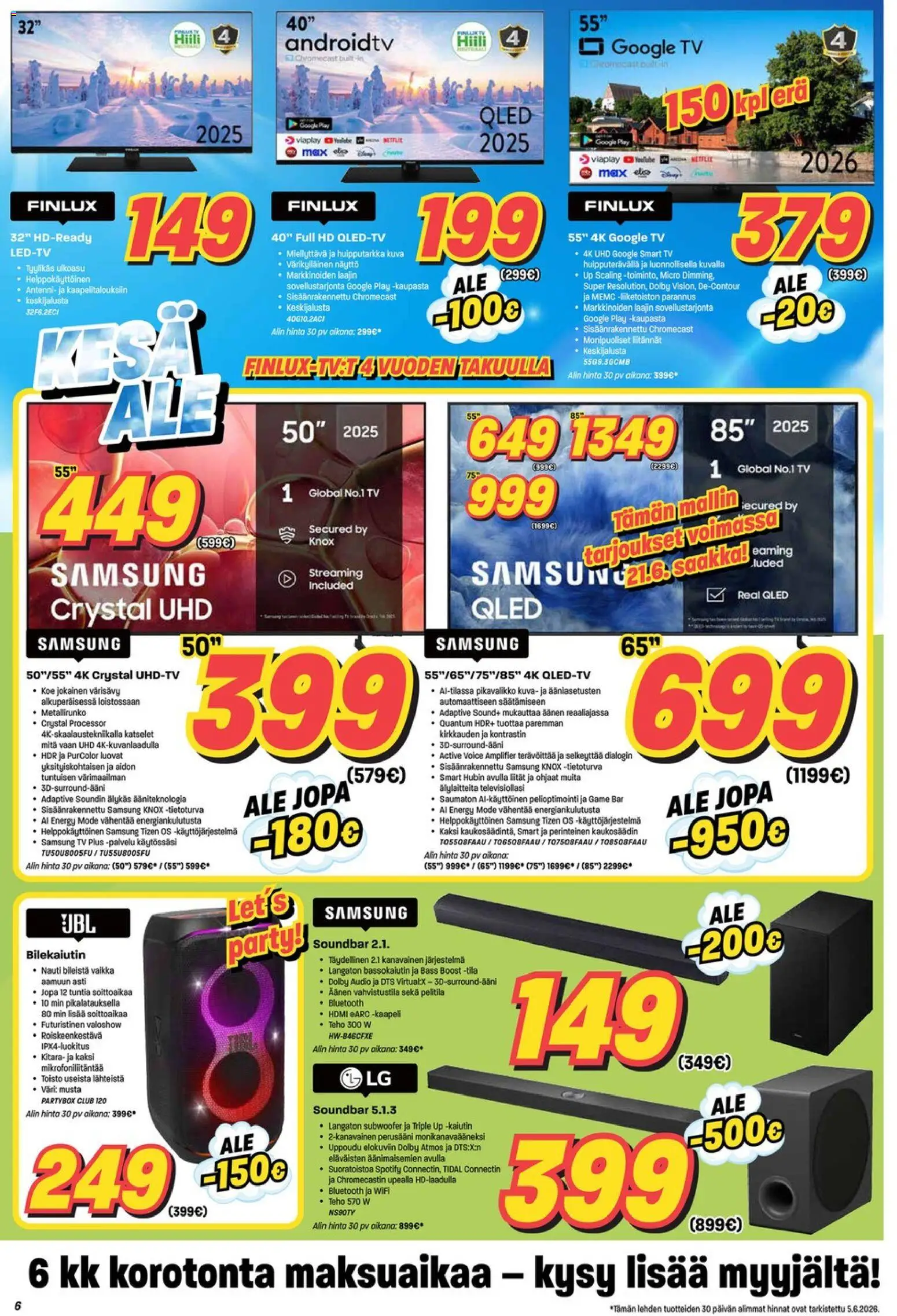 Veikon Kone - Verkkolehti - Veikon Kone – voimassa 15.06.2026 alkaen | Sivu: 6 | Tuotteet: Audio, Soundbar, Näyttö, TV
