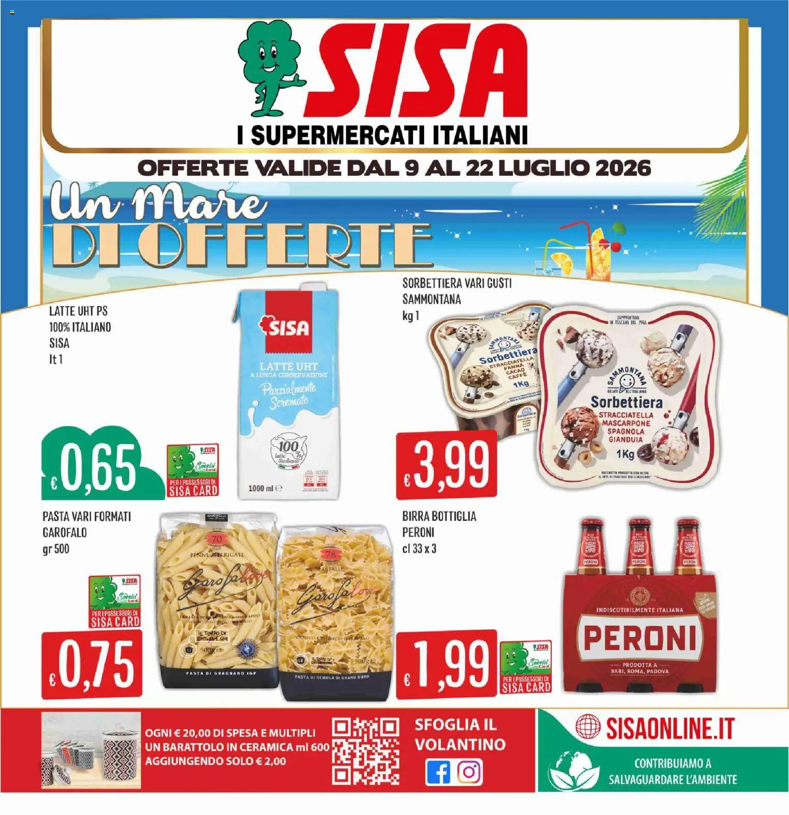 Volantino SISA del 09/07/2026 | Pagina: 1 | Prodotti: Birra, Panna, Latte, Pasta