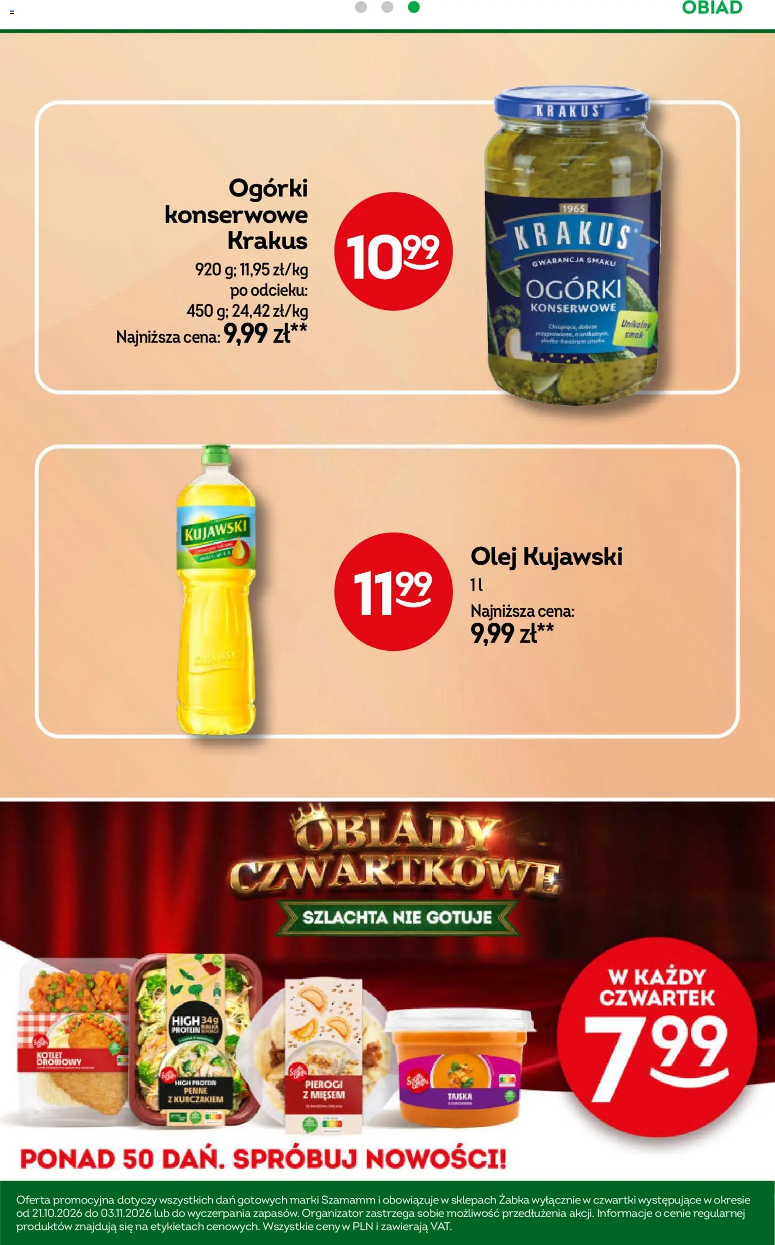 Żabka gazetka - Codzienne produkty od 21.10.2026 | Strona: 17 | Produkty: Pierogi, Olej kujawski, Ogórki, Ogórki konserwowe